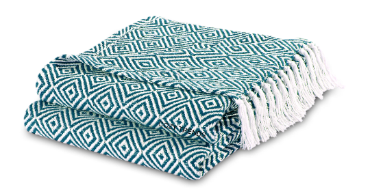 100% Cotton Hand Woven All Season Soft Throw Blanket Diamond: Blue