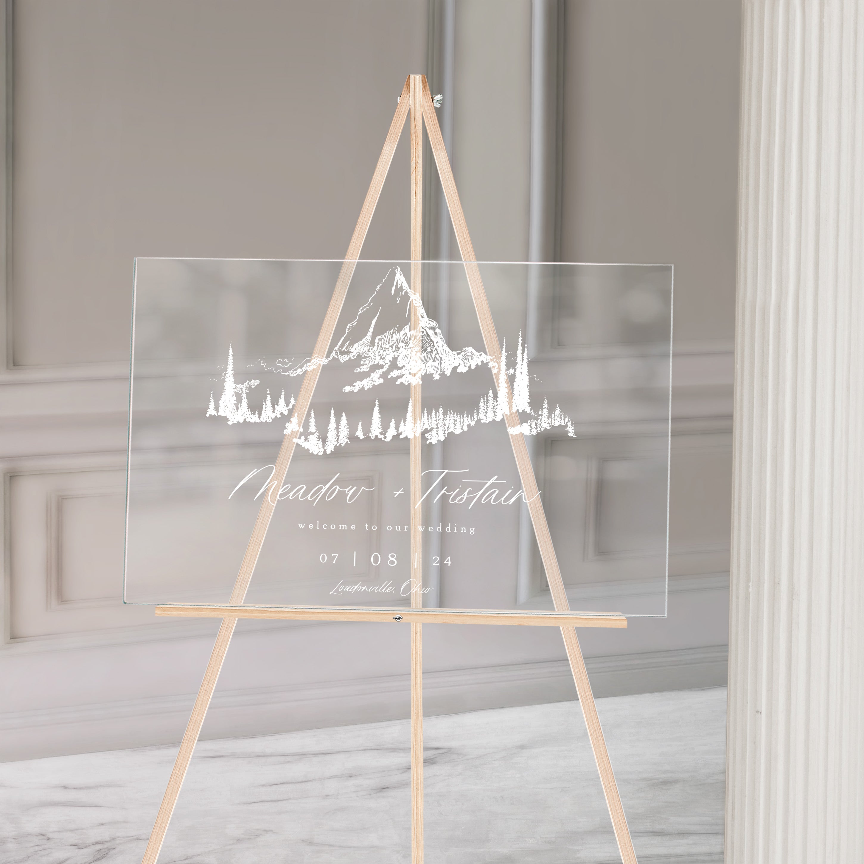 Mountain Landscape Acrylic Wedding Sign