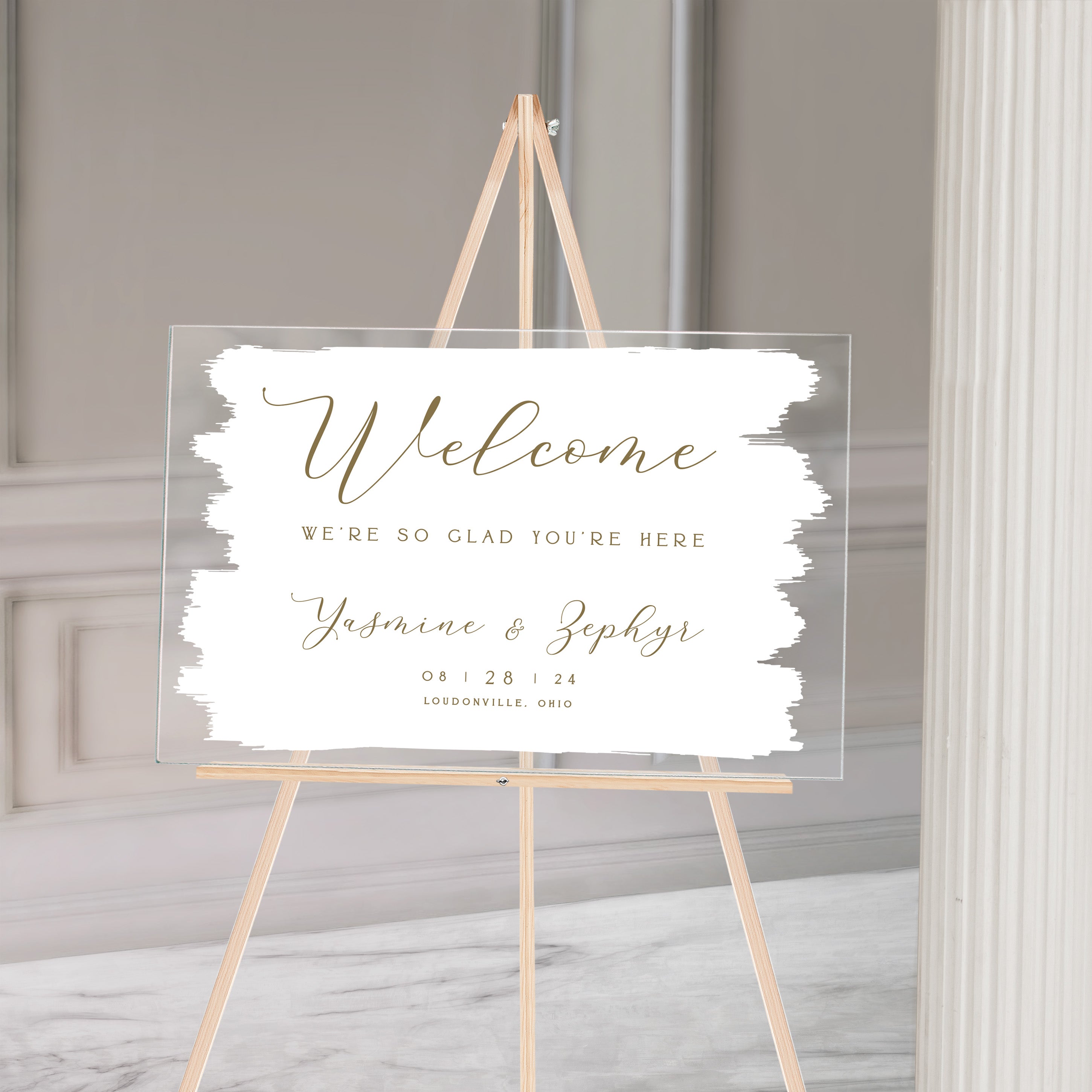 White & Gold Script Acrylic Wedding Sign