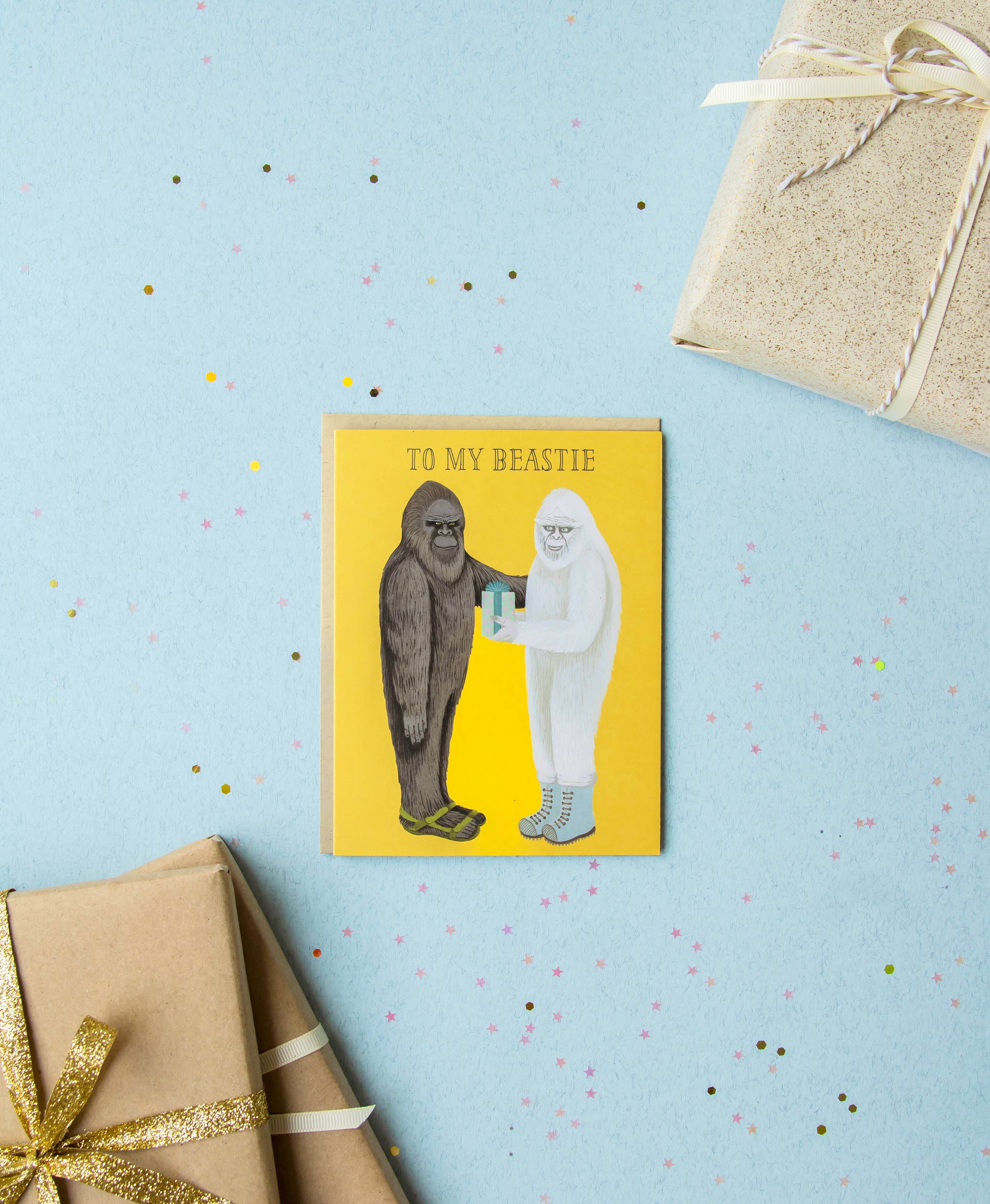 Beastie Bigfoot Sasquatch & Yeti Best Friends Birthday Card