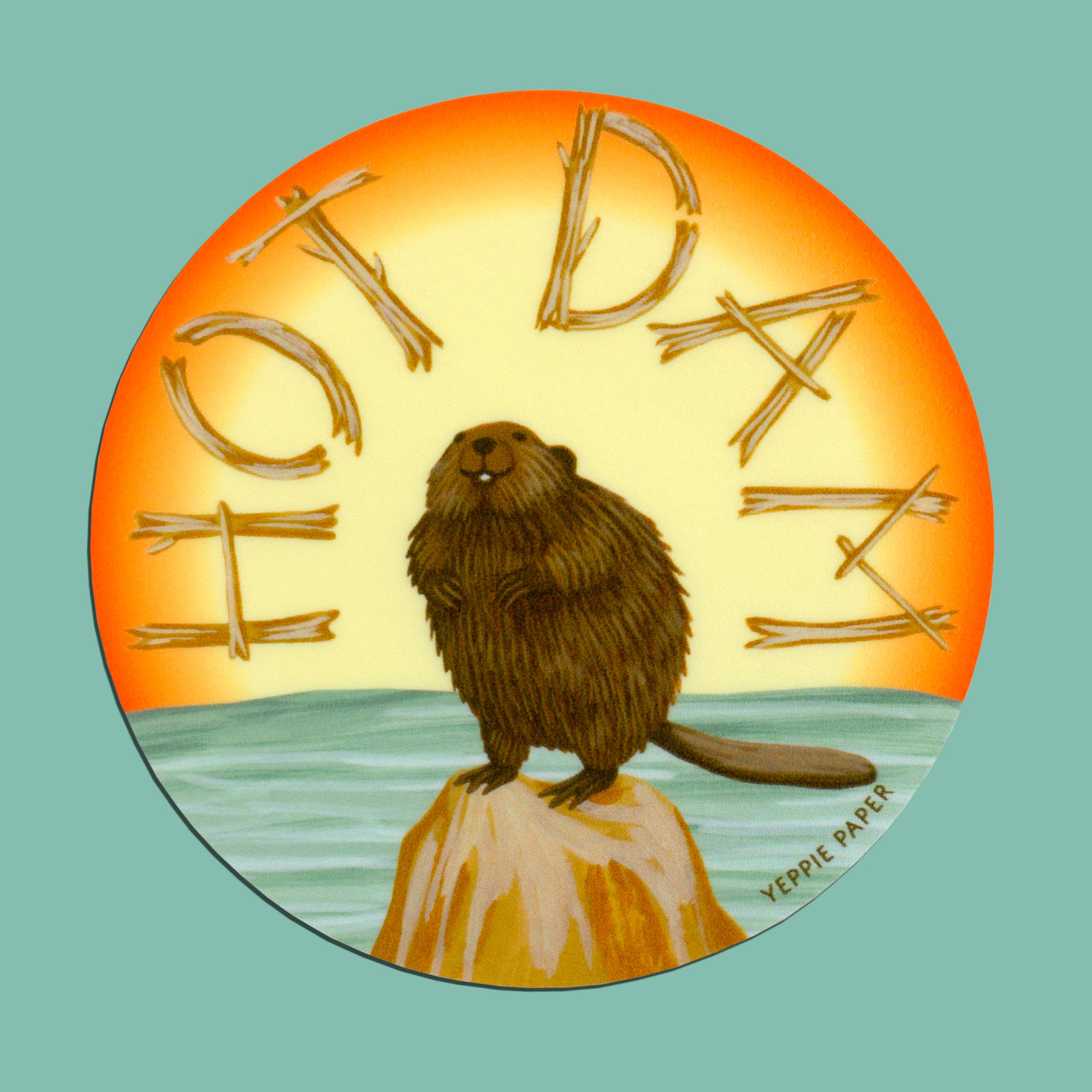 Hot Dam Beaver Sunset Sticker