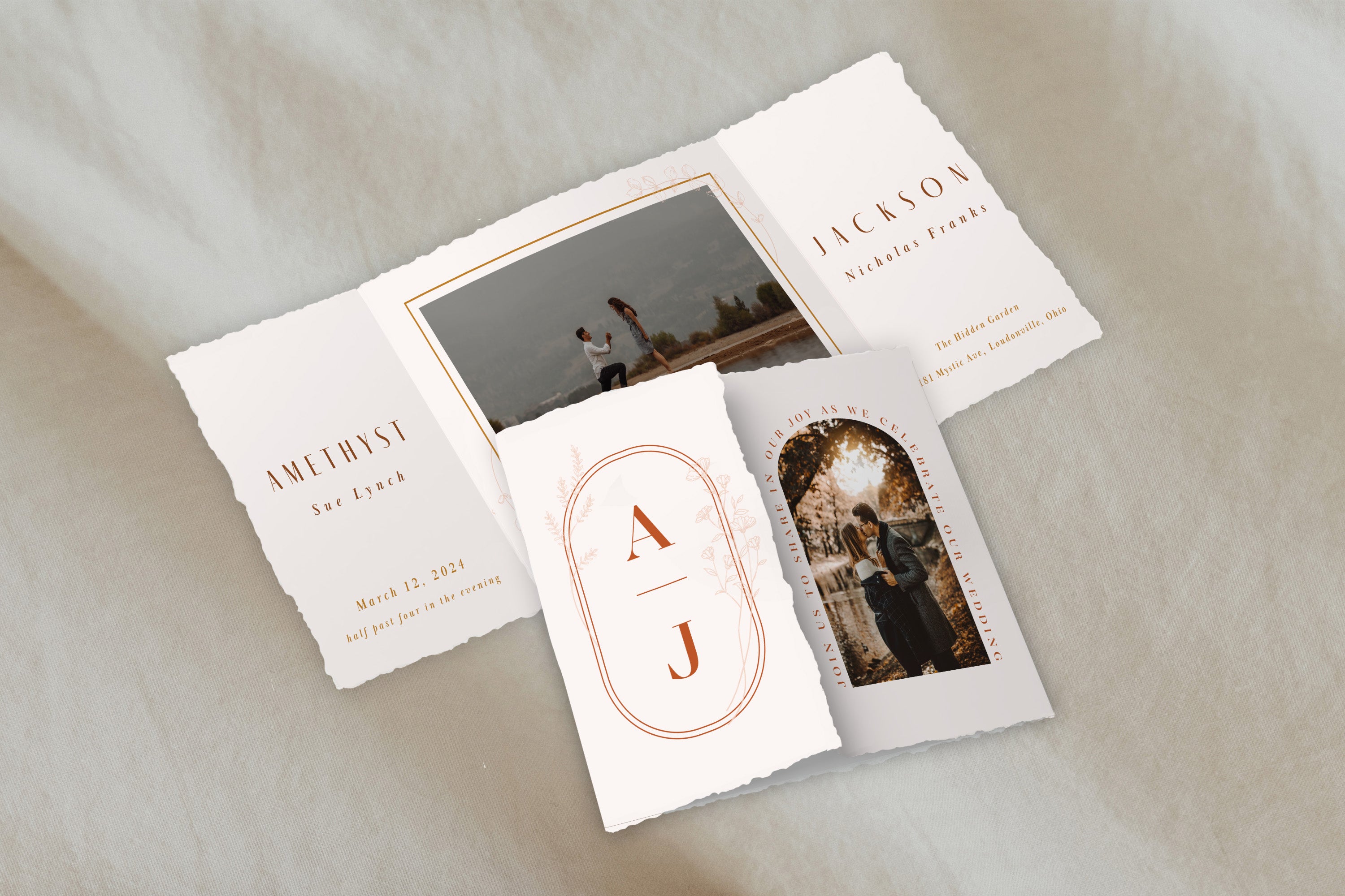 Deckled Edge Boho Minimalist Gatefold Invitation