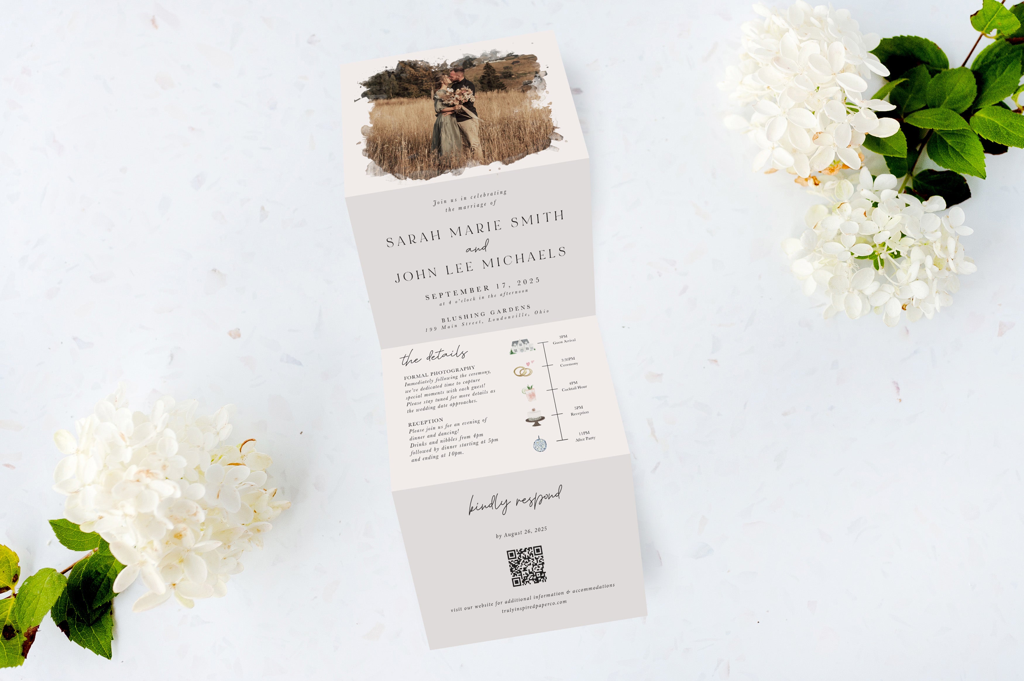 Couple Watercolor Custom Tri Fold Invitation