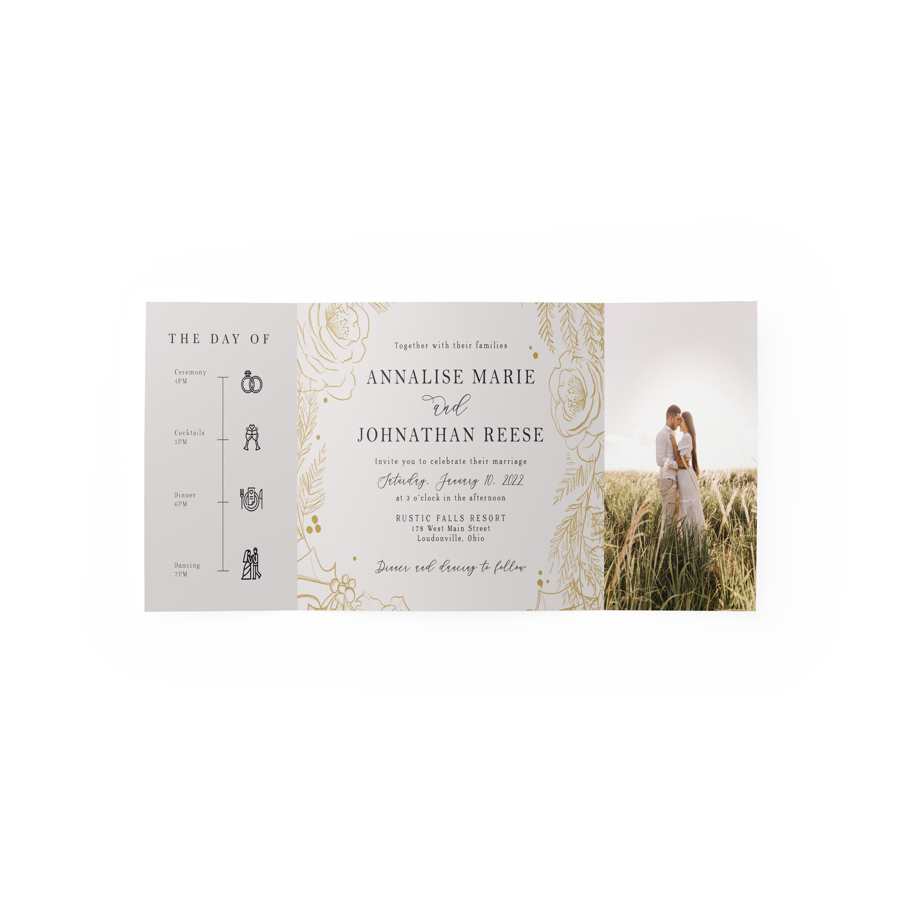 Golden Wreath Gate Fold Invitation