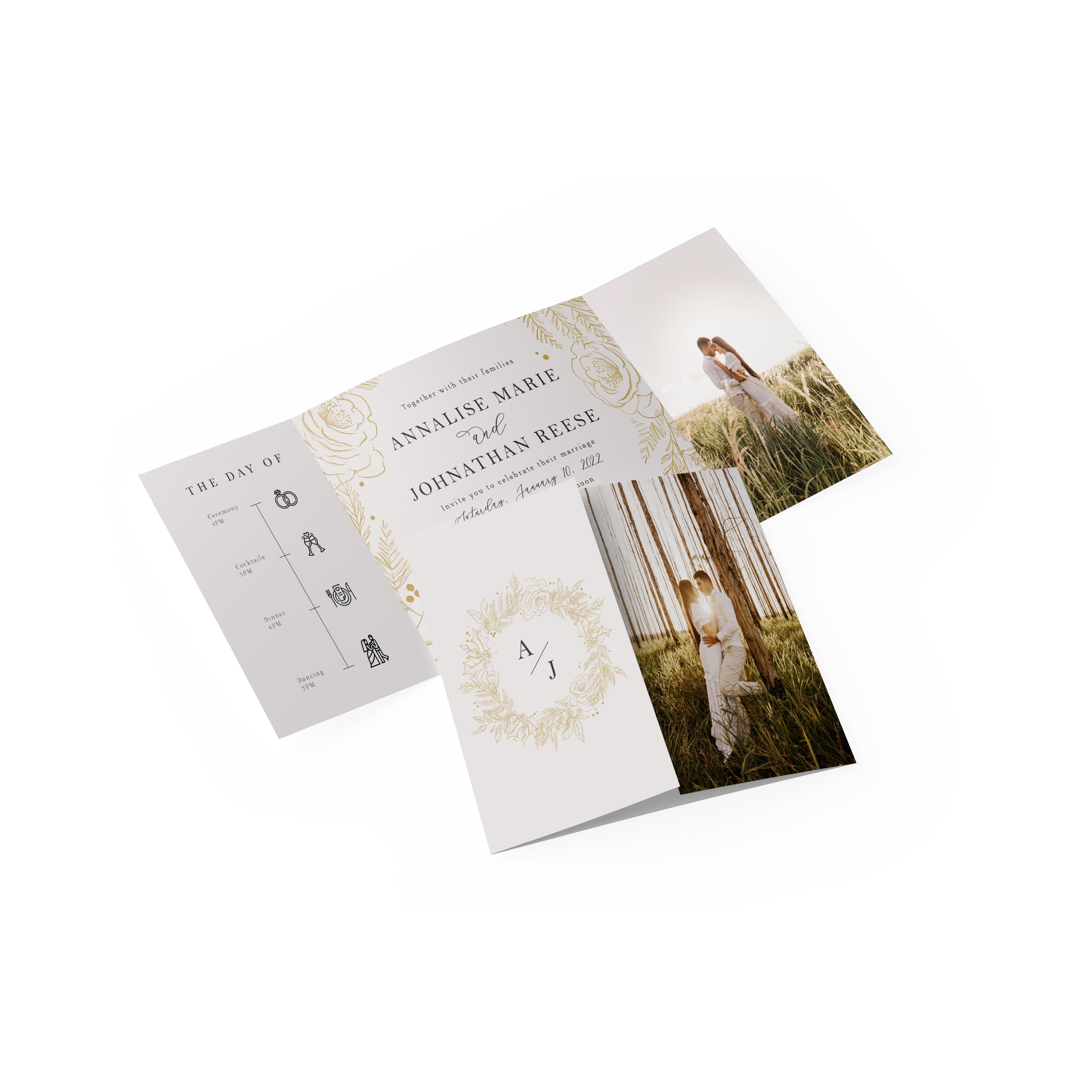 Golden Wreath Gate Fold Invitation