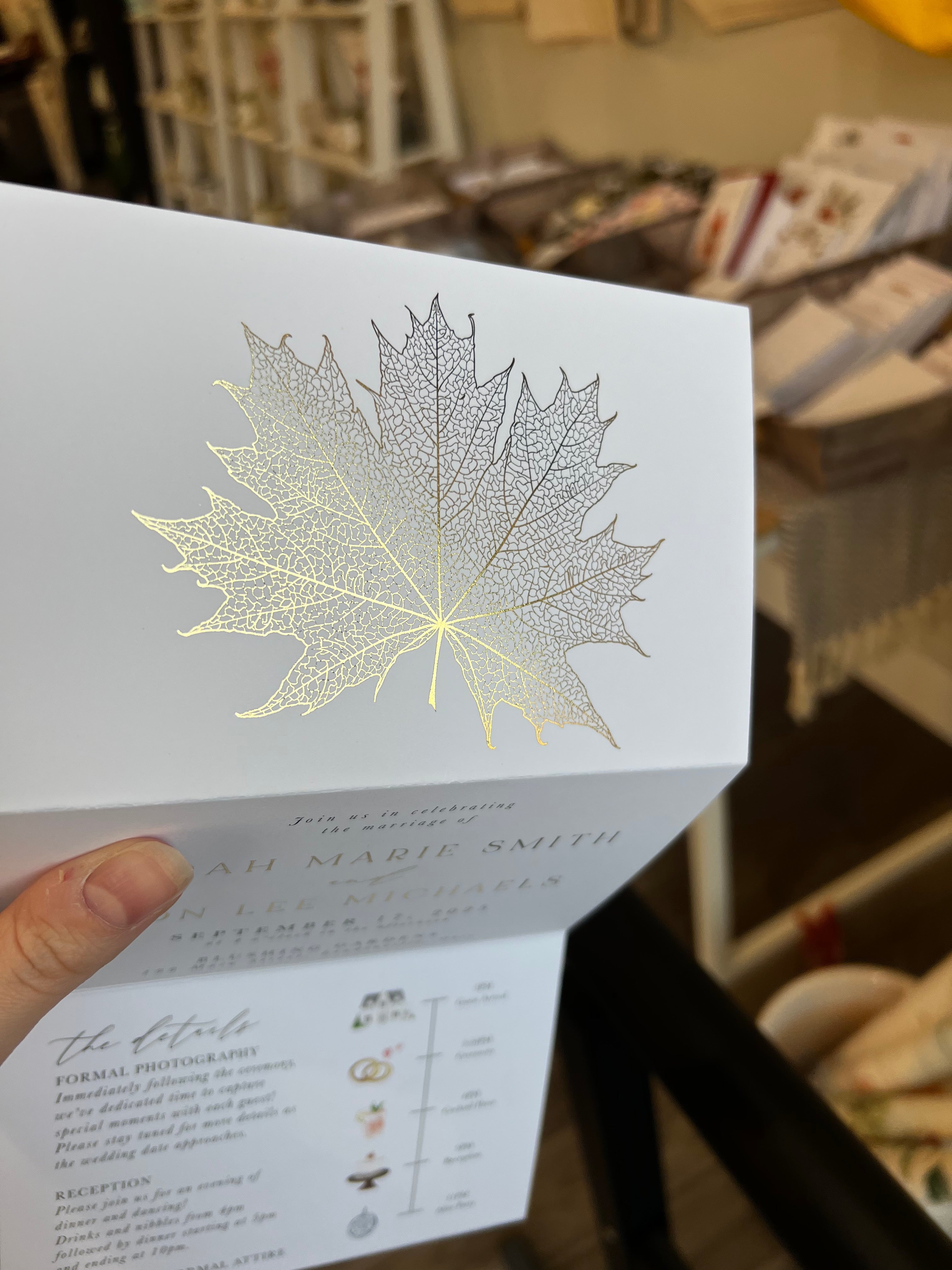 Fall Leaf Gold Foil Tri Fold Invitation