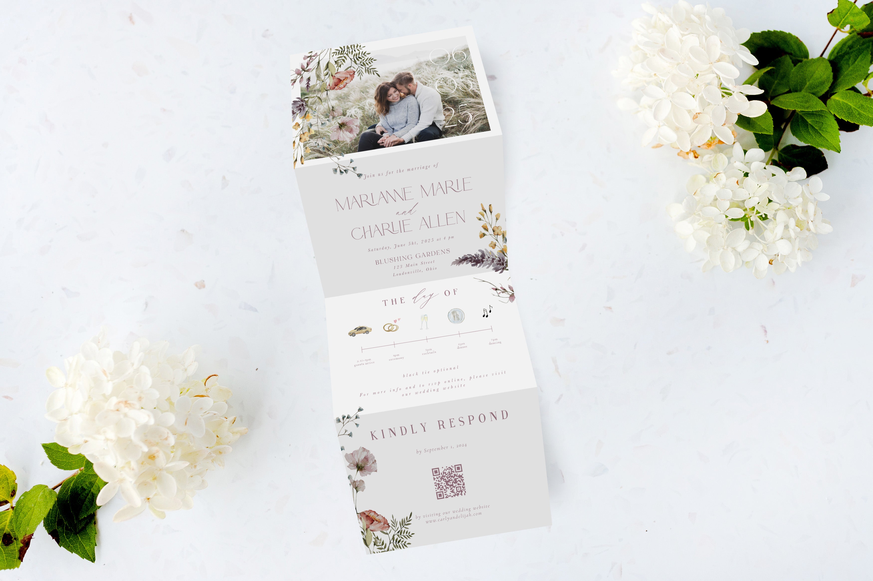 Lavender Rose Tri Fold Invitation