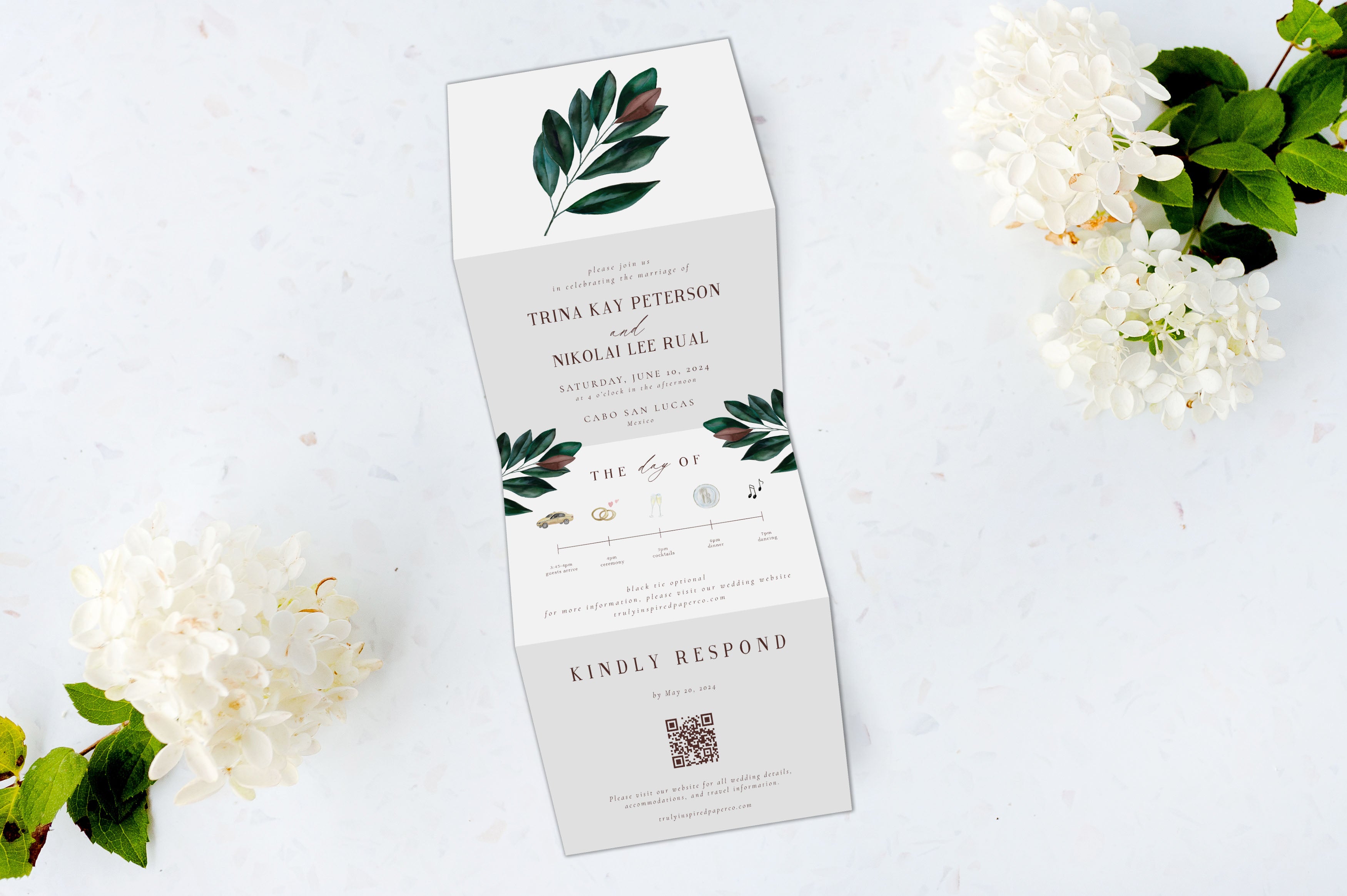 Magnolia Leaf Tri Fold Invitation