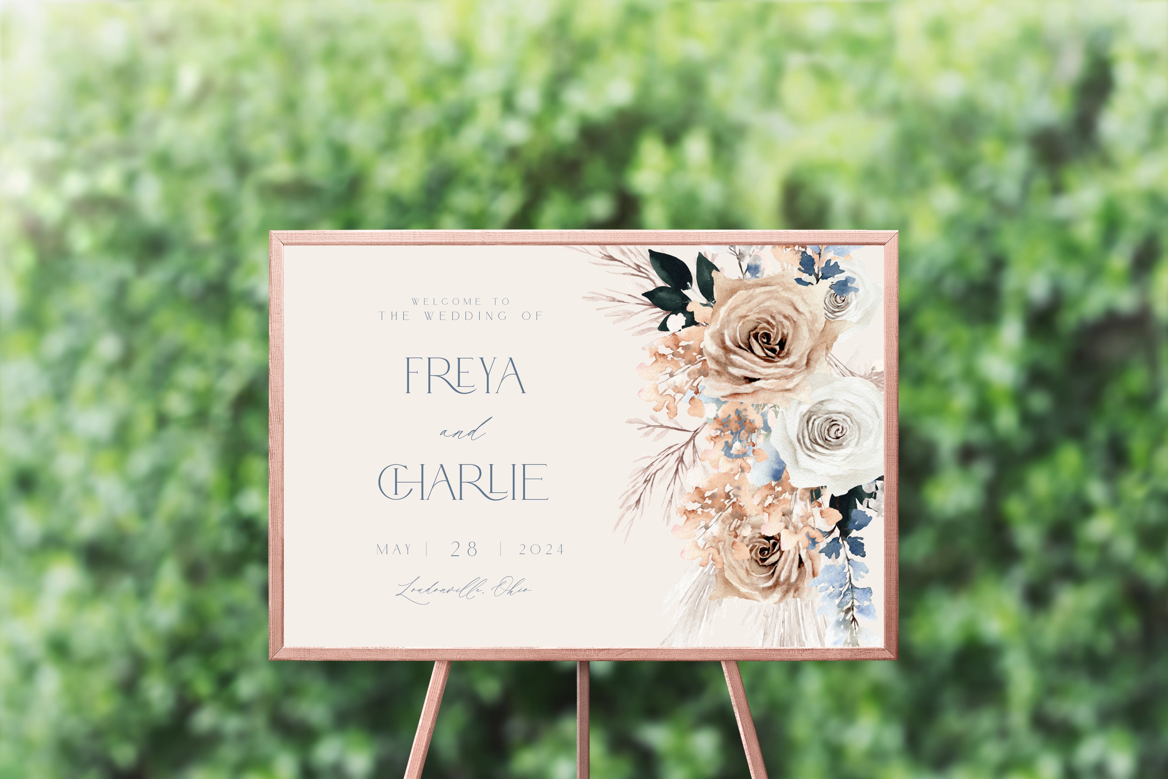 Blue Boho Florals Welcome Sign