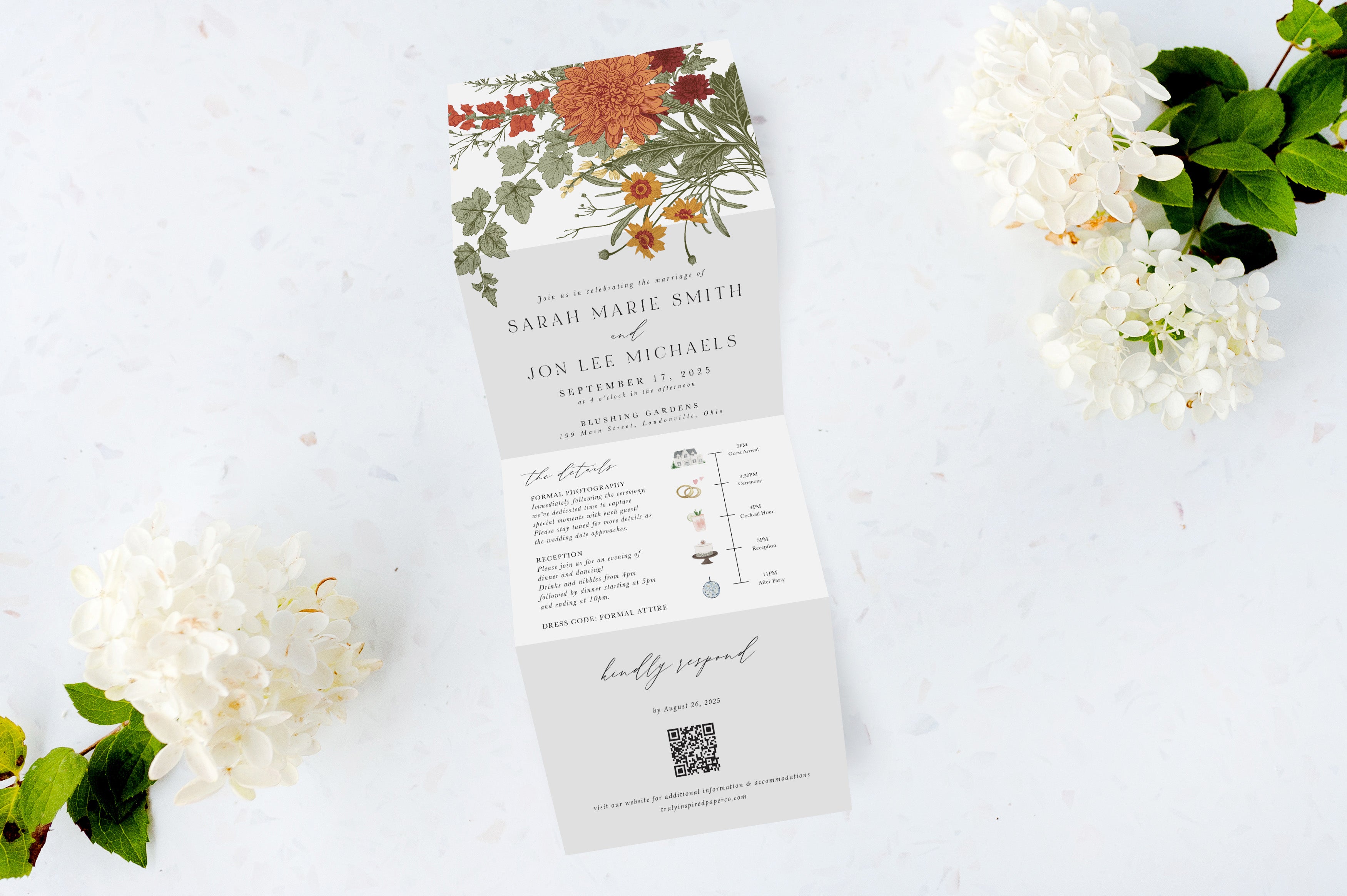 Painted Foliage Tri Fold Invitation