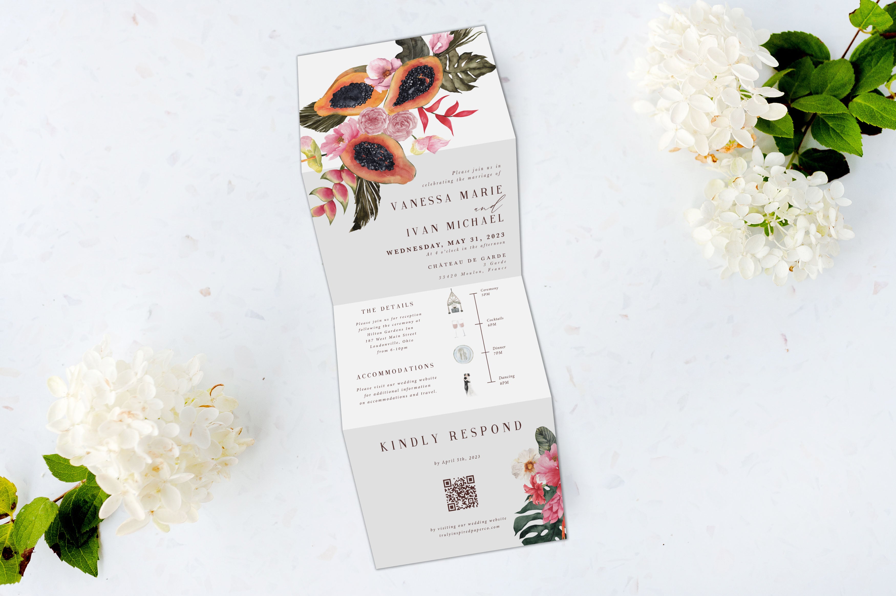 Papaya Tropical Tri Fold Invitation