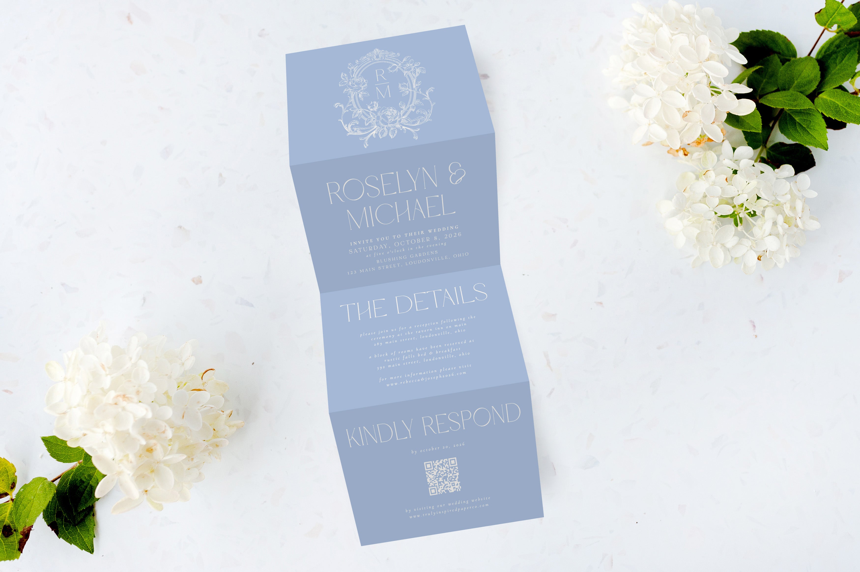 Roselyn Rose Crest Tri Fold Invitation