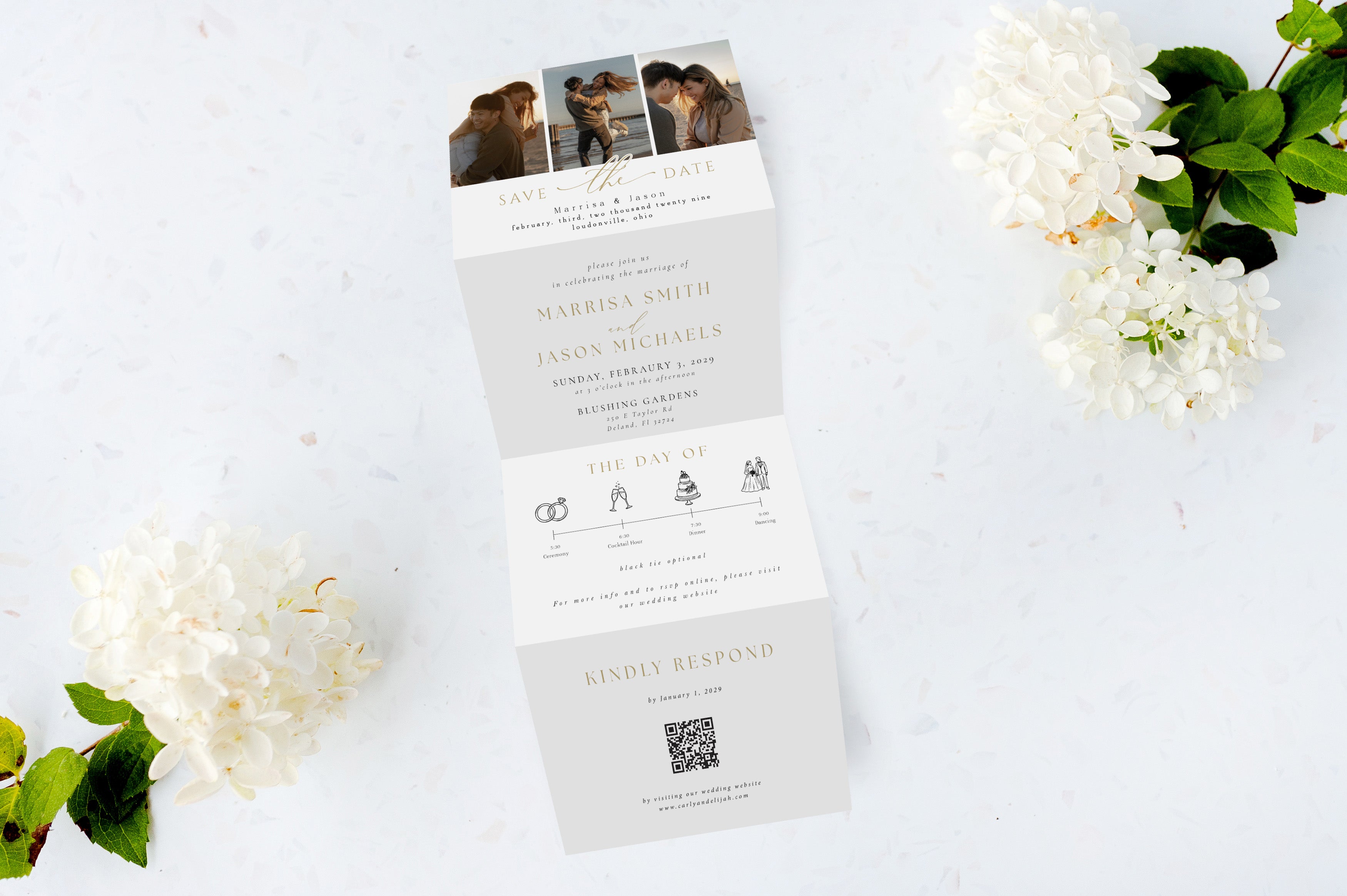 Save the Date | Script Collage | Tri Fold Invitation
