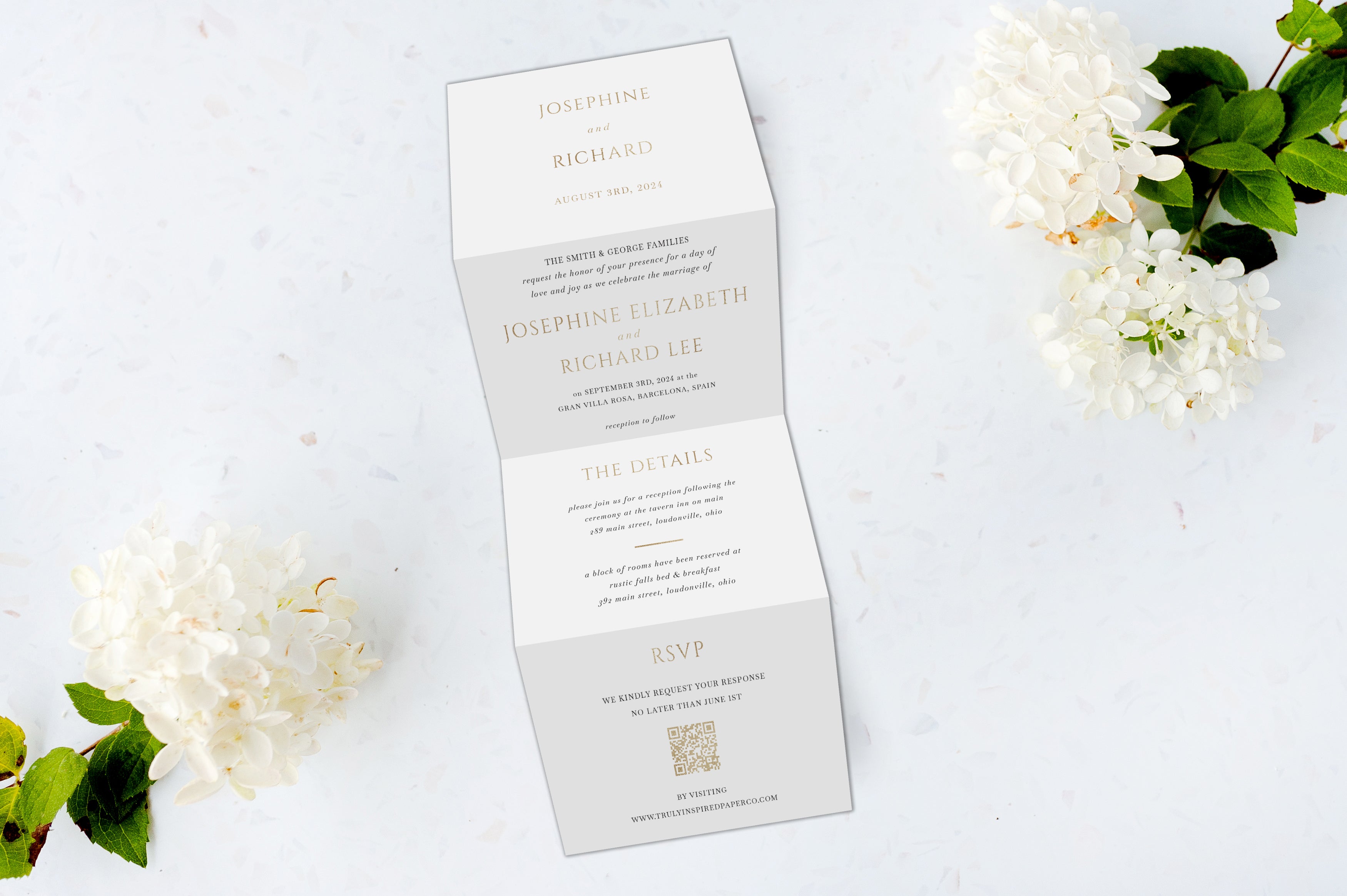 Simple Serif Gold Foil Tri Fold Invitation