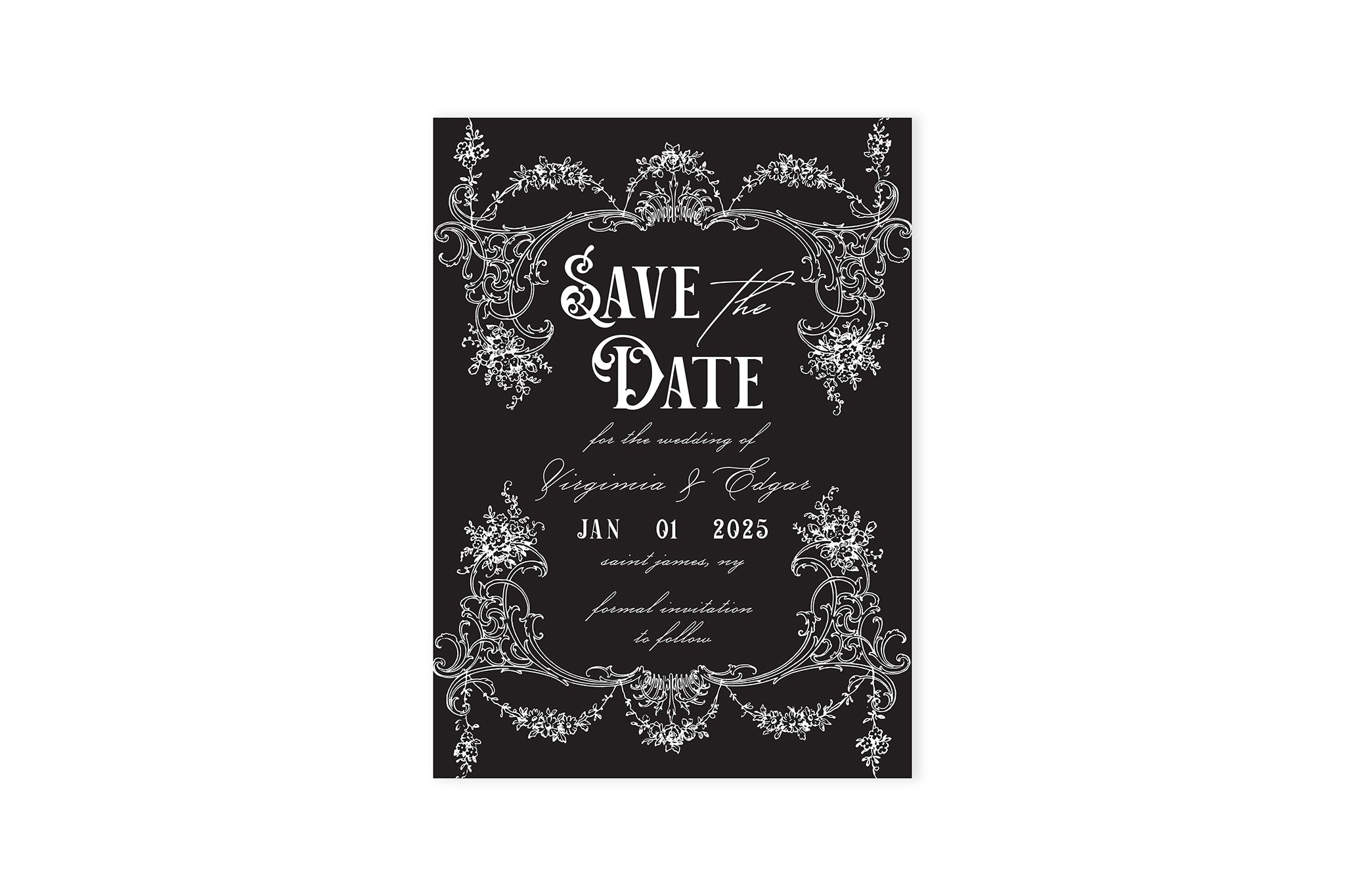 Victorian Save The Date - White Ink