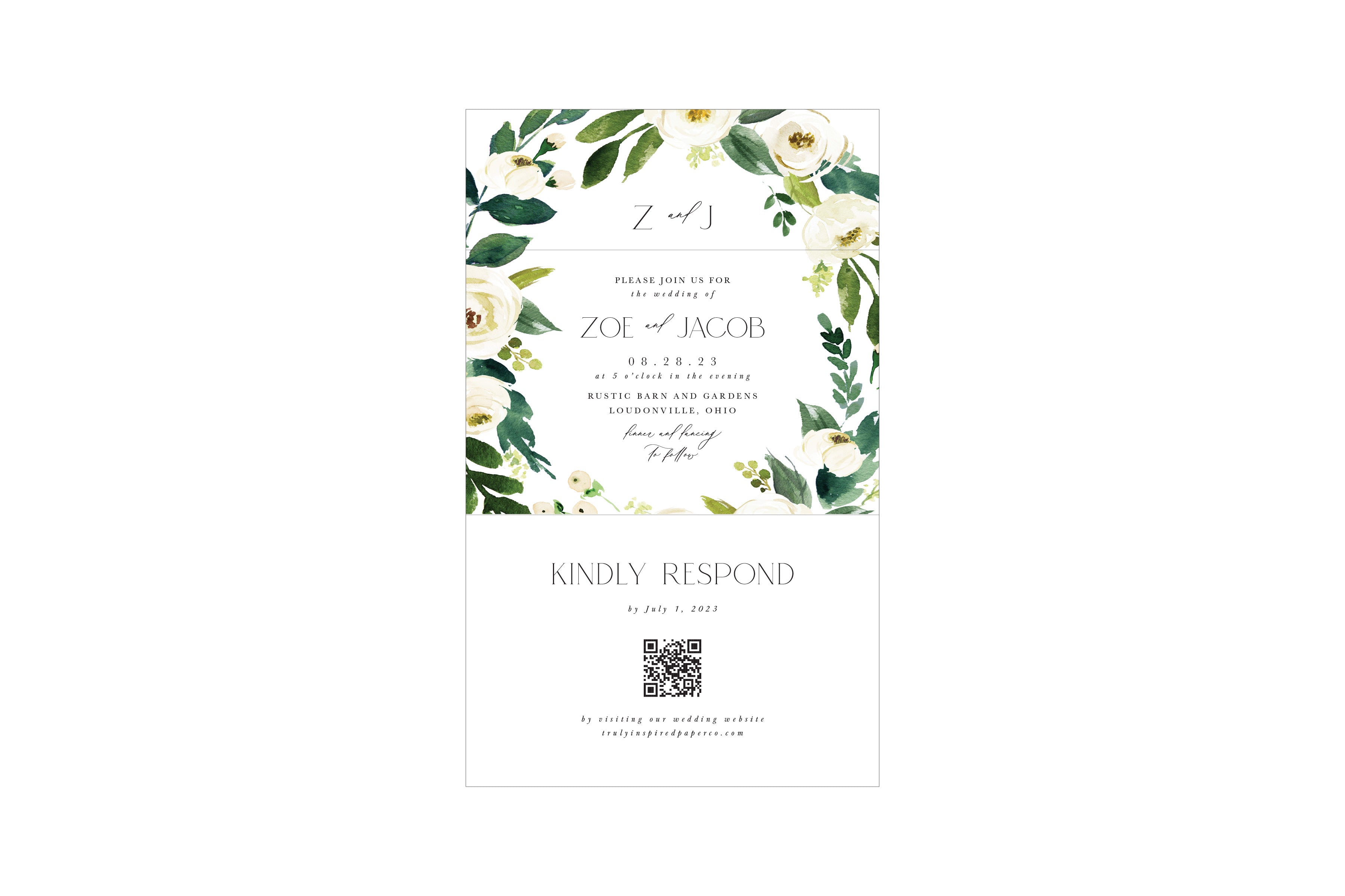 White Florals Seal & Send Invitation