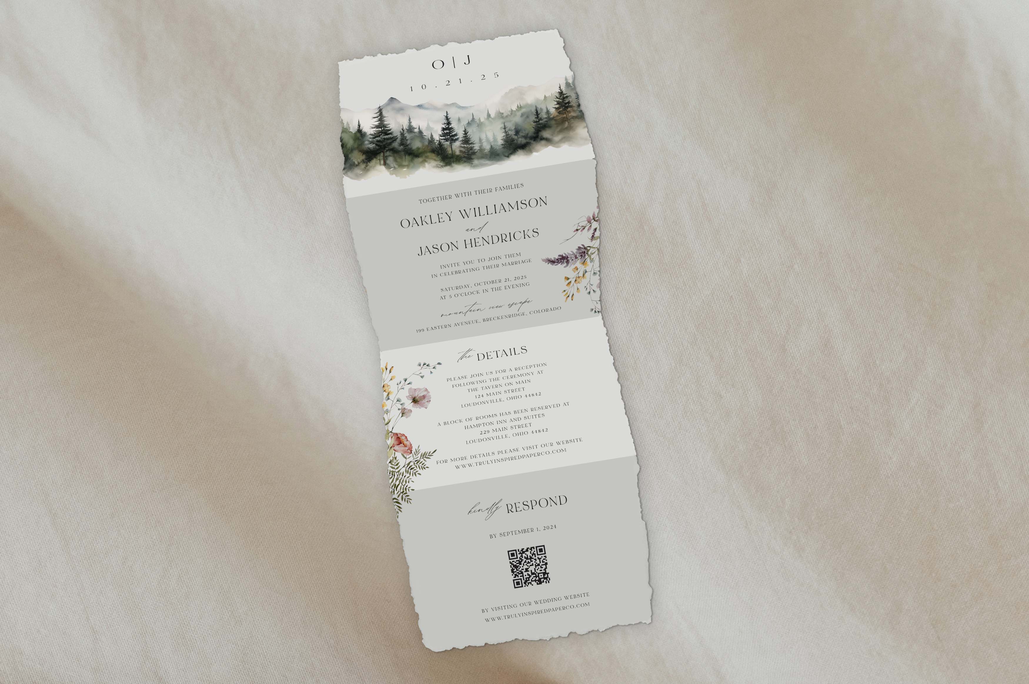 Deckled Edge Oakley Tri Fold Invitation