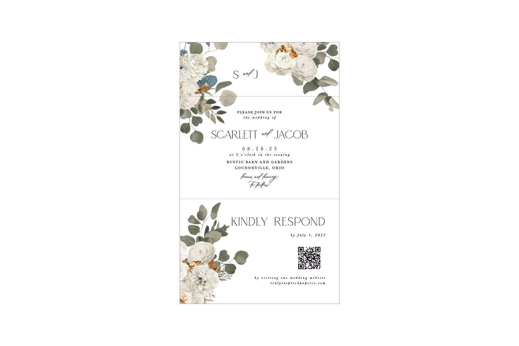 Moody White Floral Seal & Send Invitation