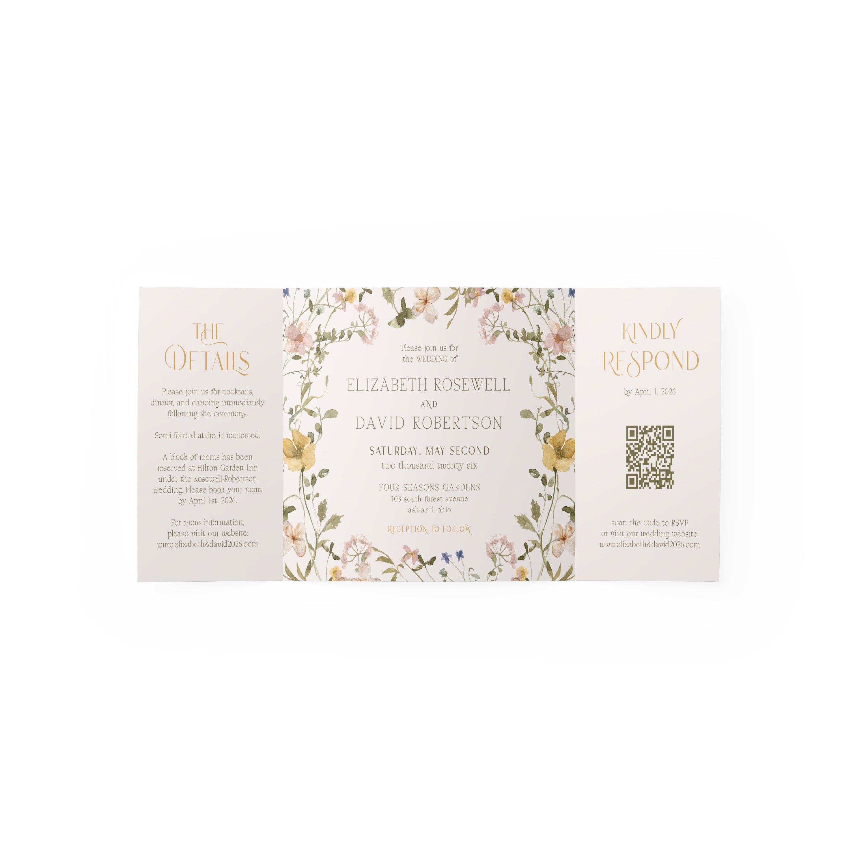 Wildflower Elizabeth Gate Fold Invitation