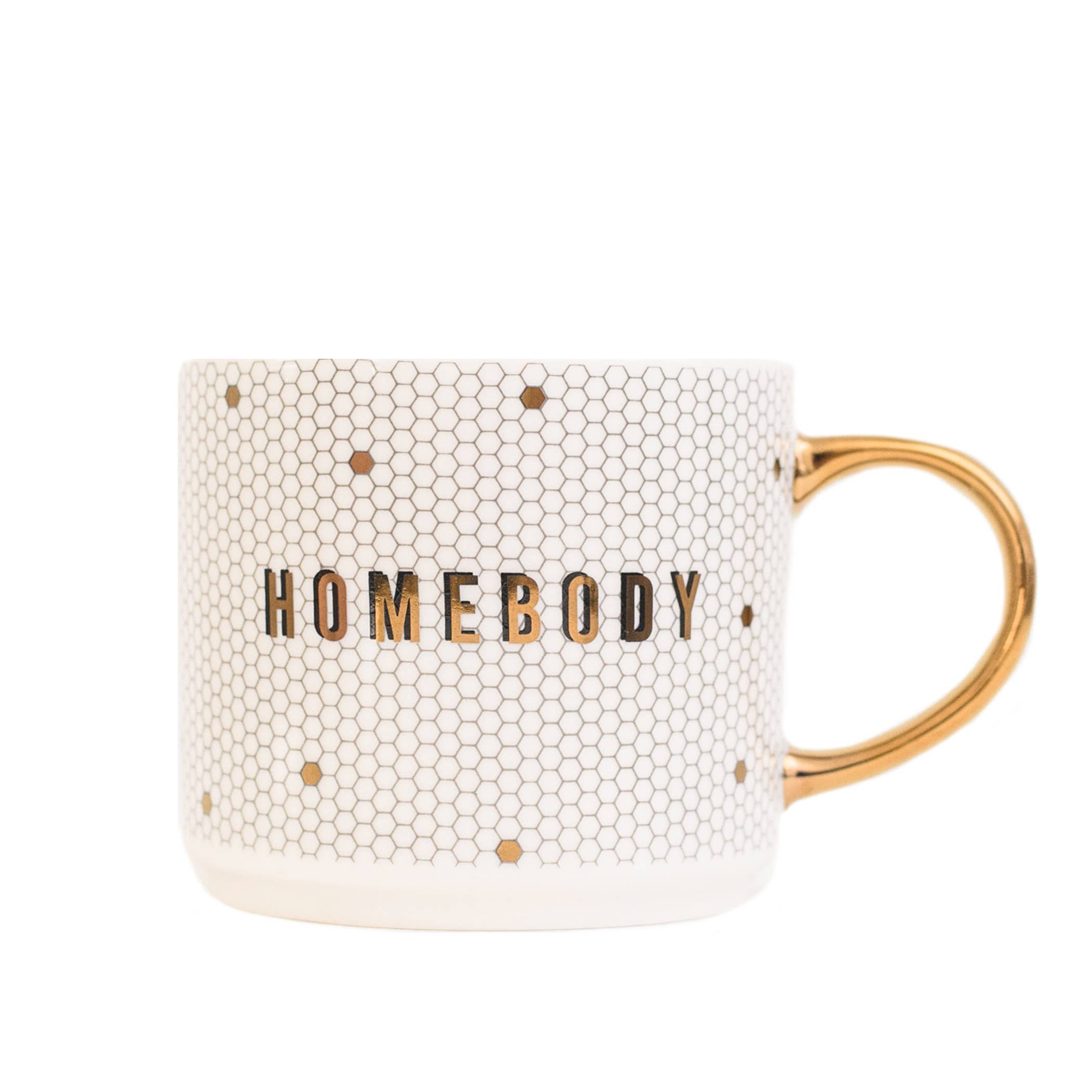 Homebody - Gold, White Honeycomb Tile Coffee Mug - 17 oz