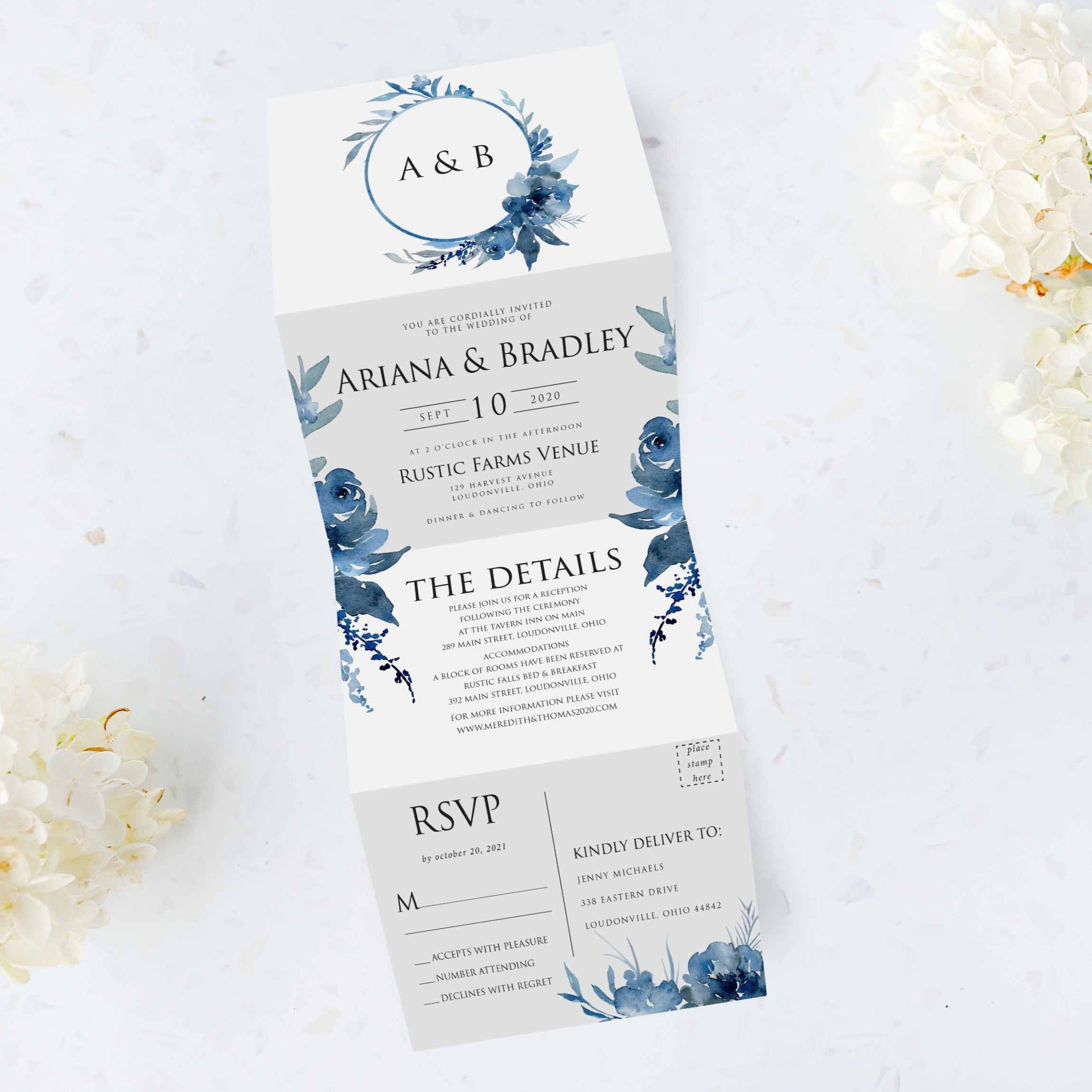 Dusty Blue Tri Fold Invitation