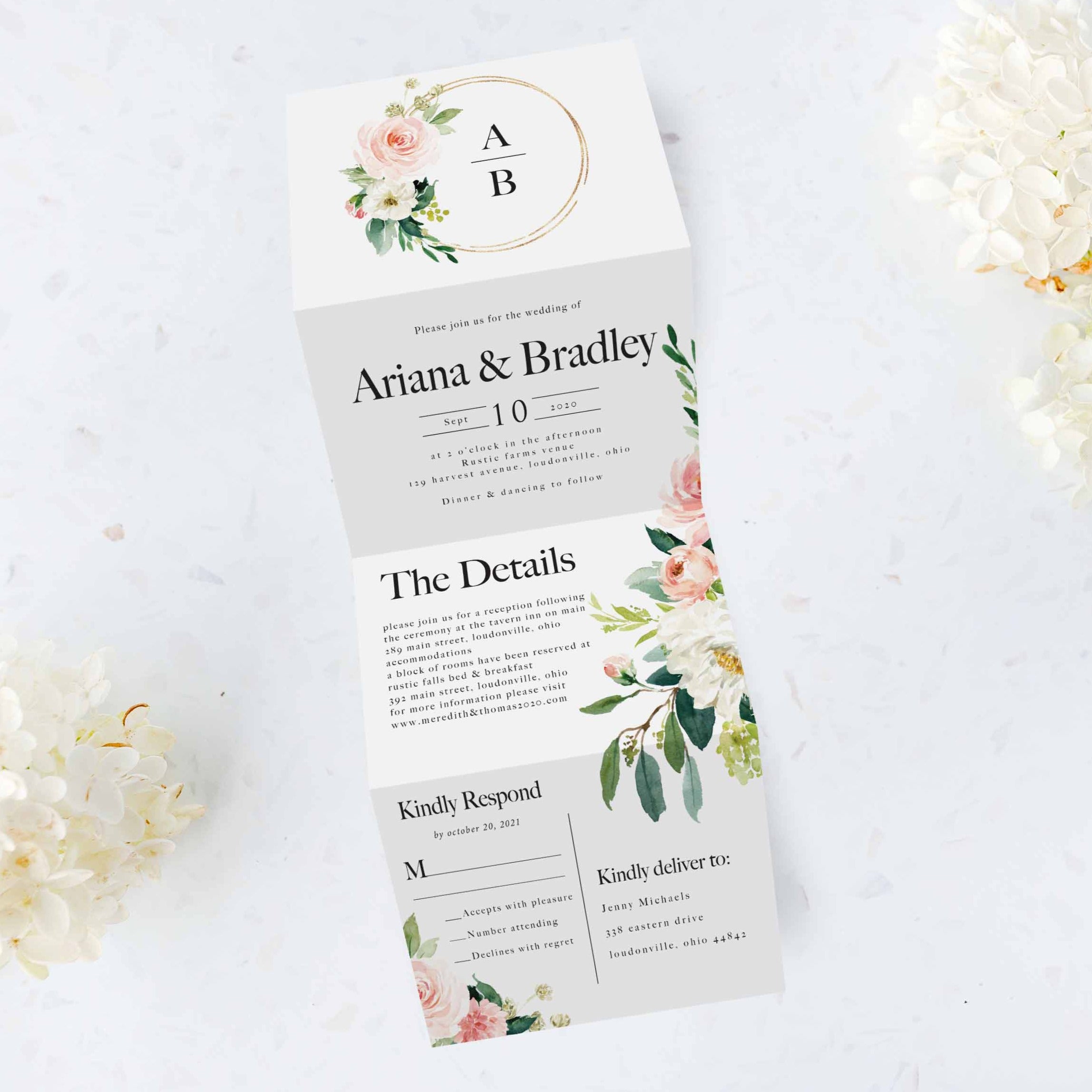 Blush & Gold Tri Fold Invitation