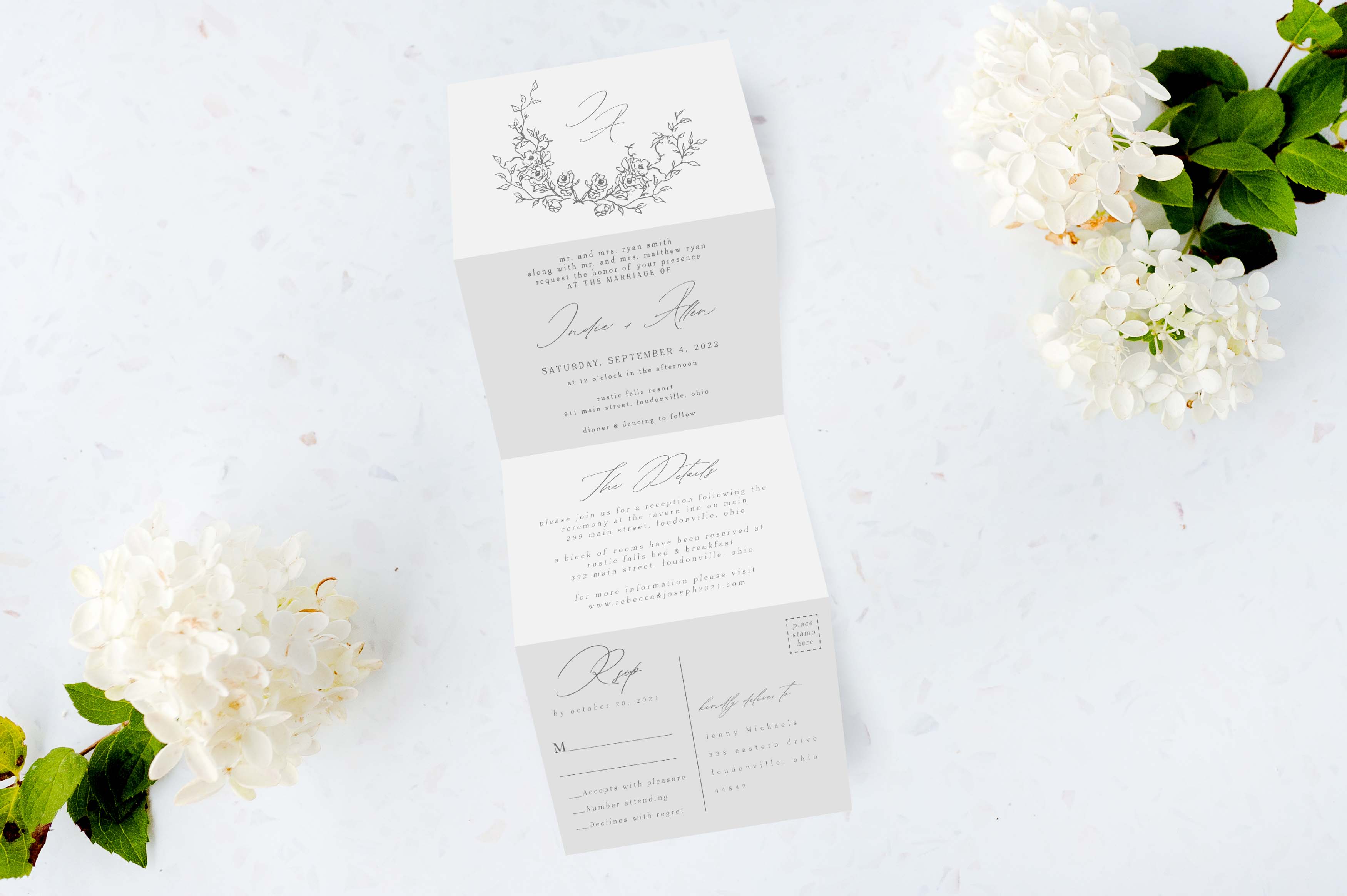 Botanical Wreath Tri Fold Invitation