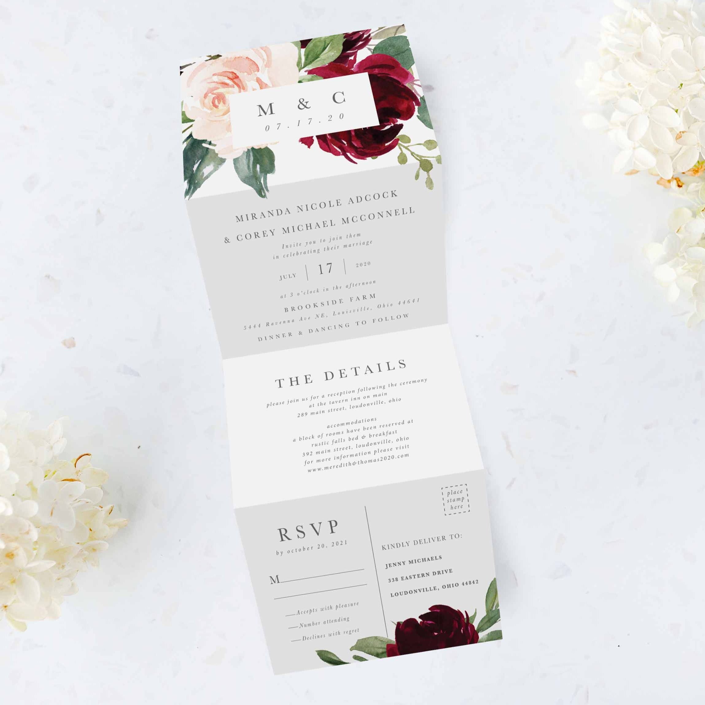 Burgundy Pattern Tri Fold Invitation