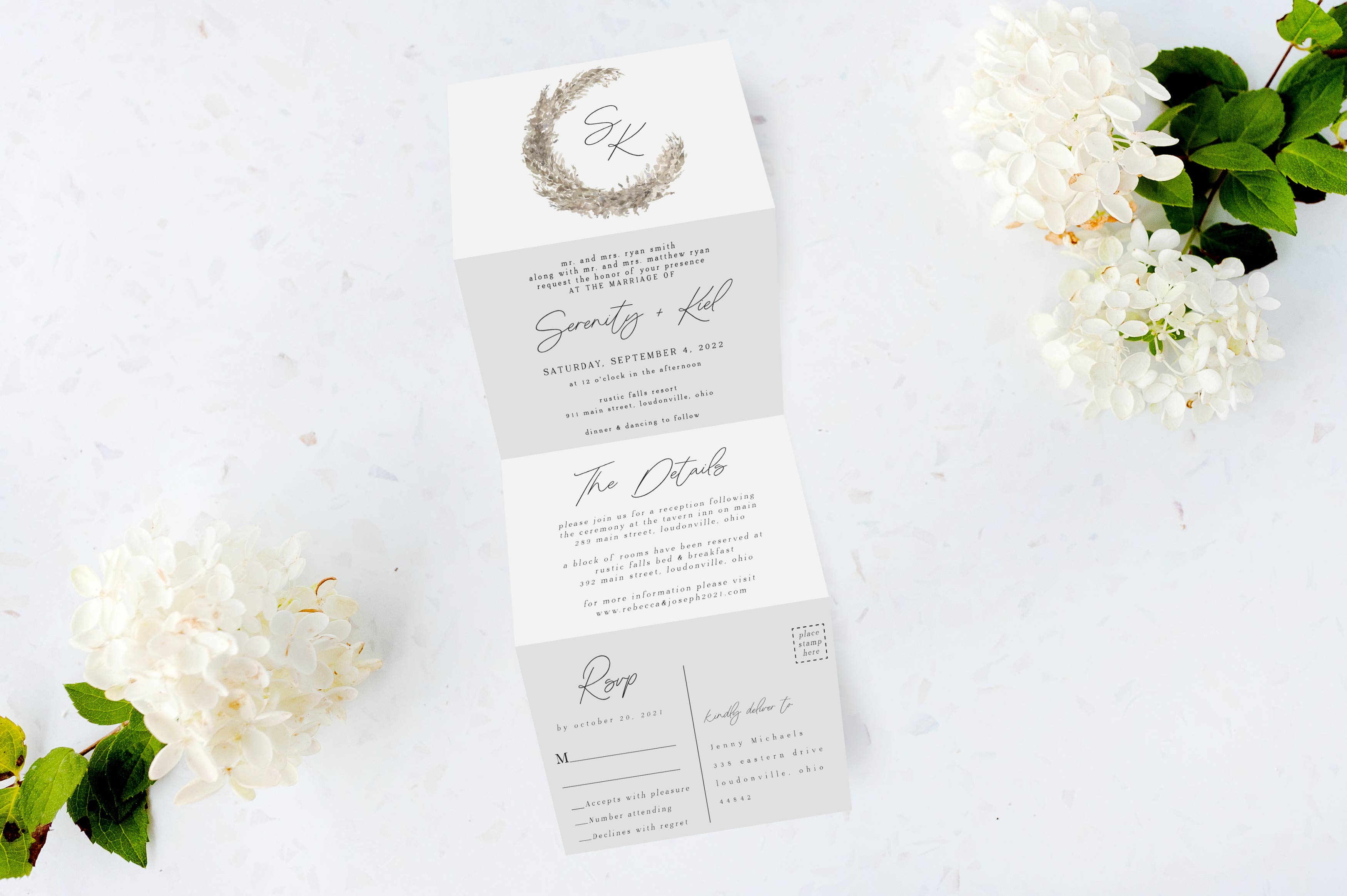 Pampas Wreath Tri Fold Invitation