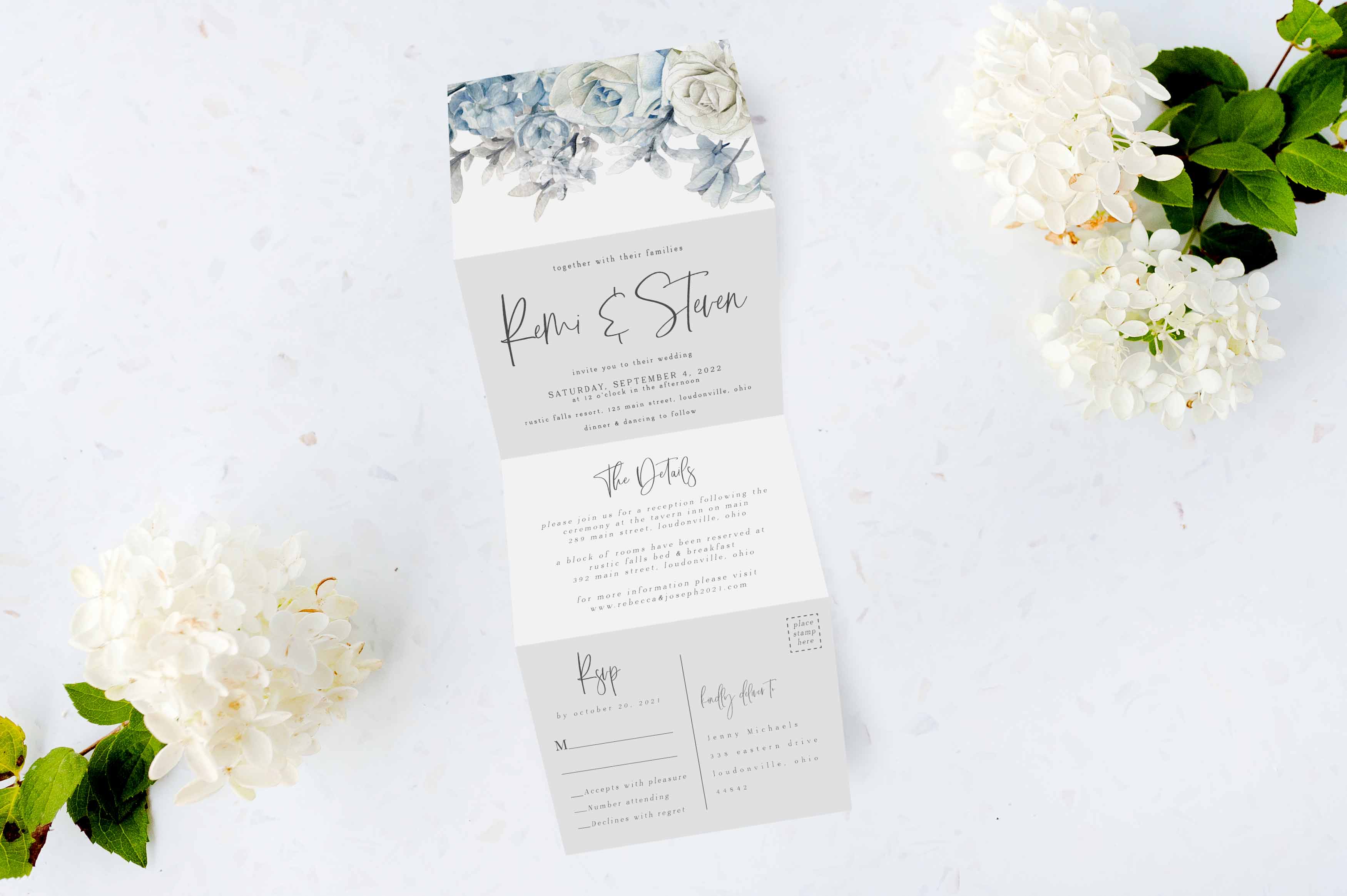 Moody Blue Tri Fold Invitation