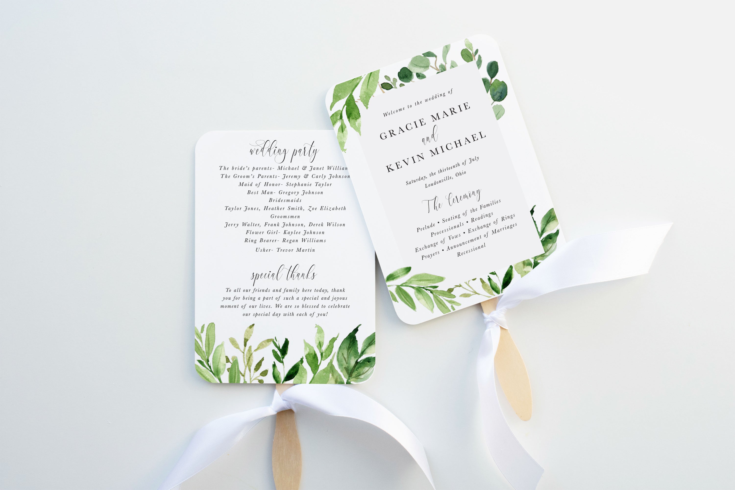 Greenery Wedding Program Fan