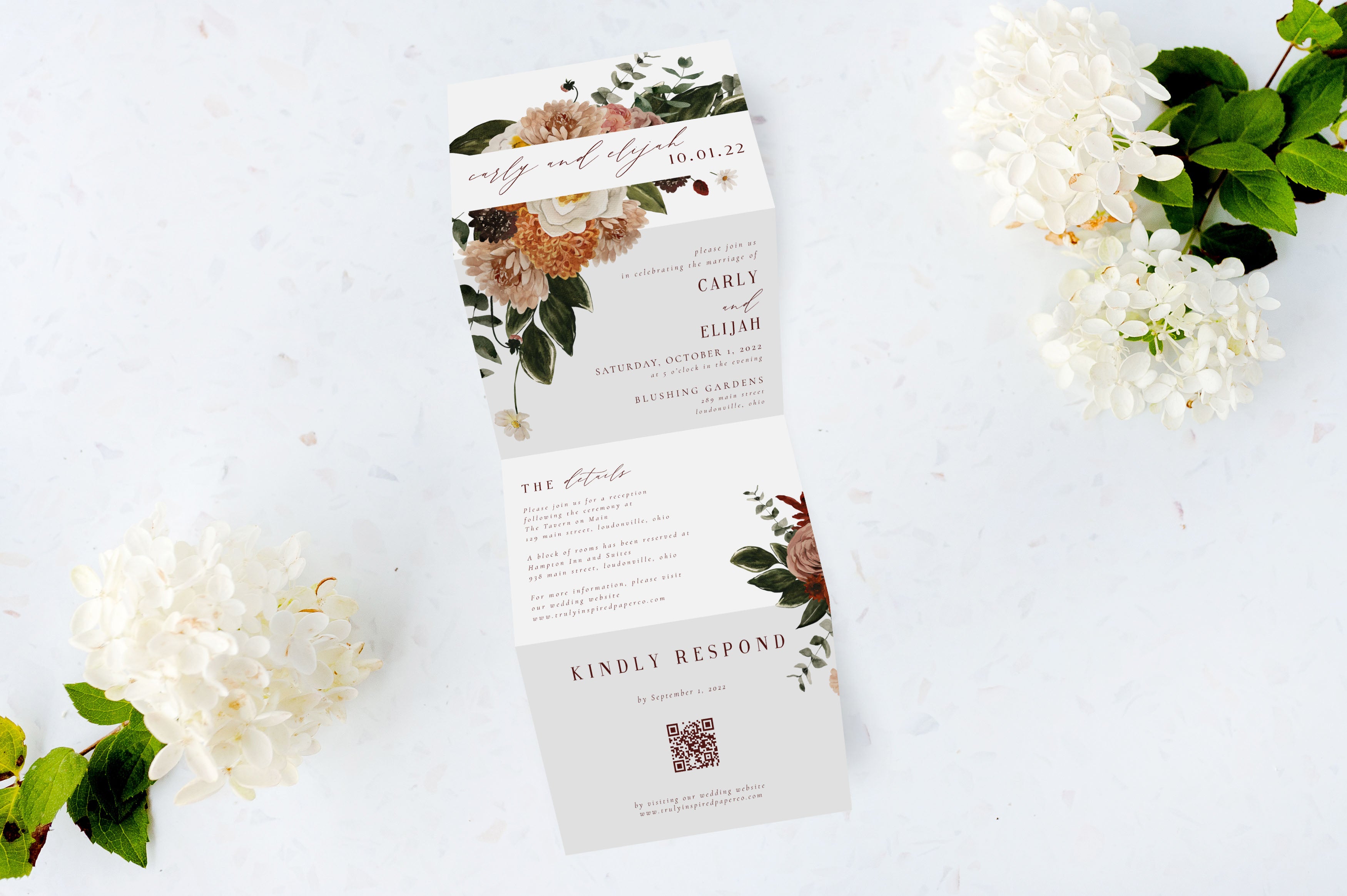 Moody Boho Wildflower Tri Fold Invitation