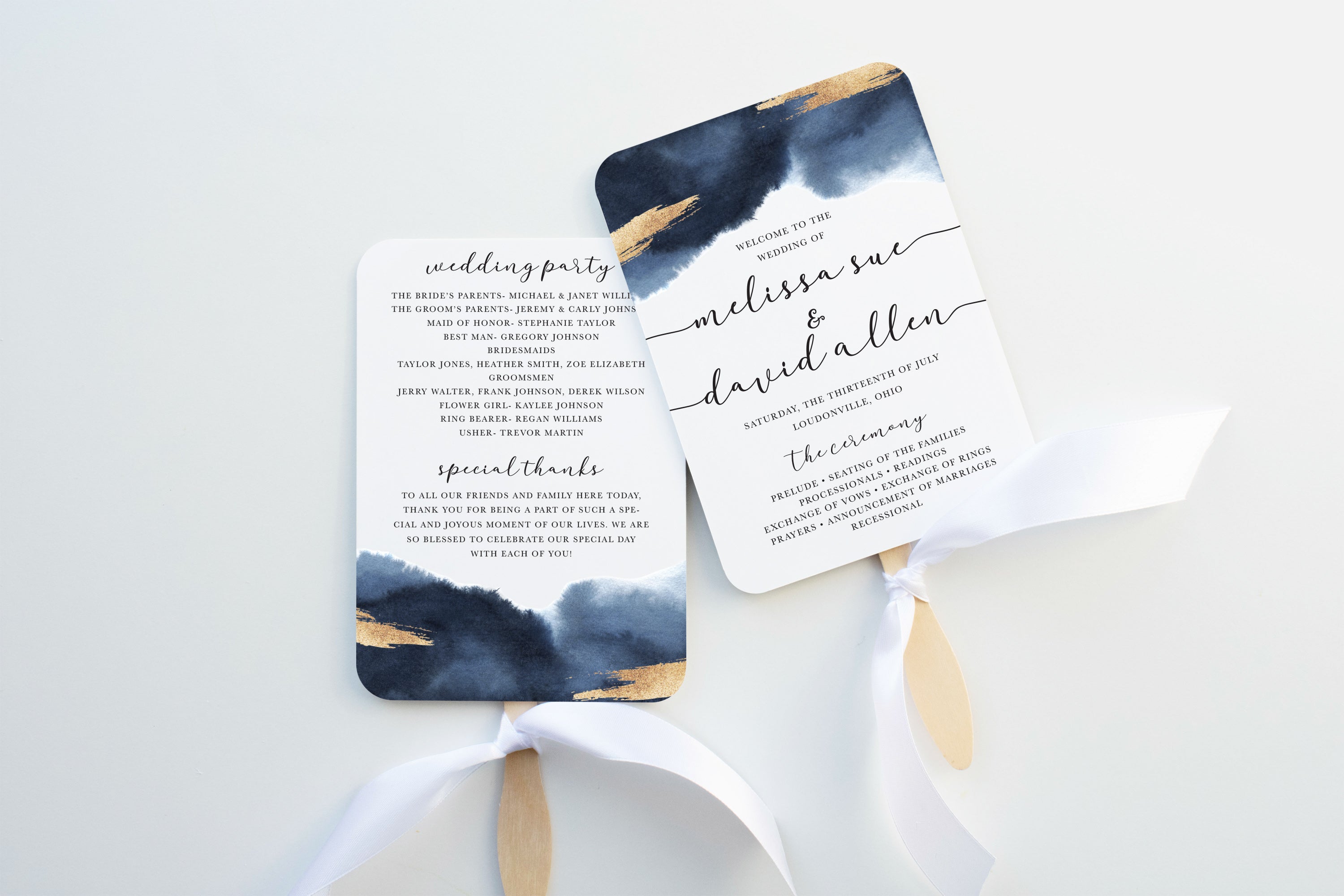 Navy & Gold Wedding Program Fan