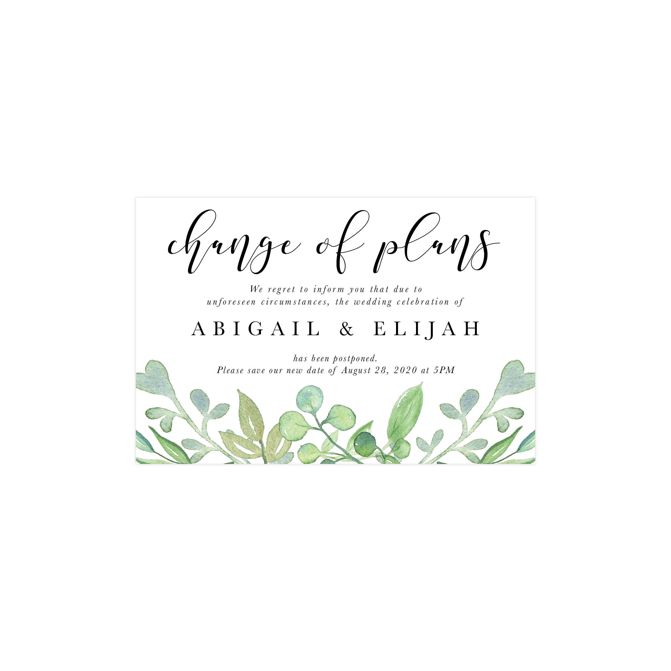 Soft Greenery Wedding Postcard