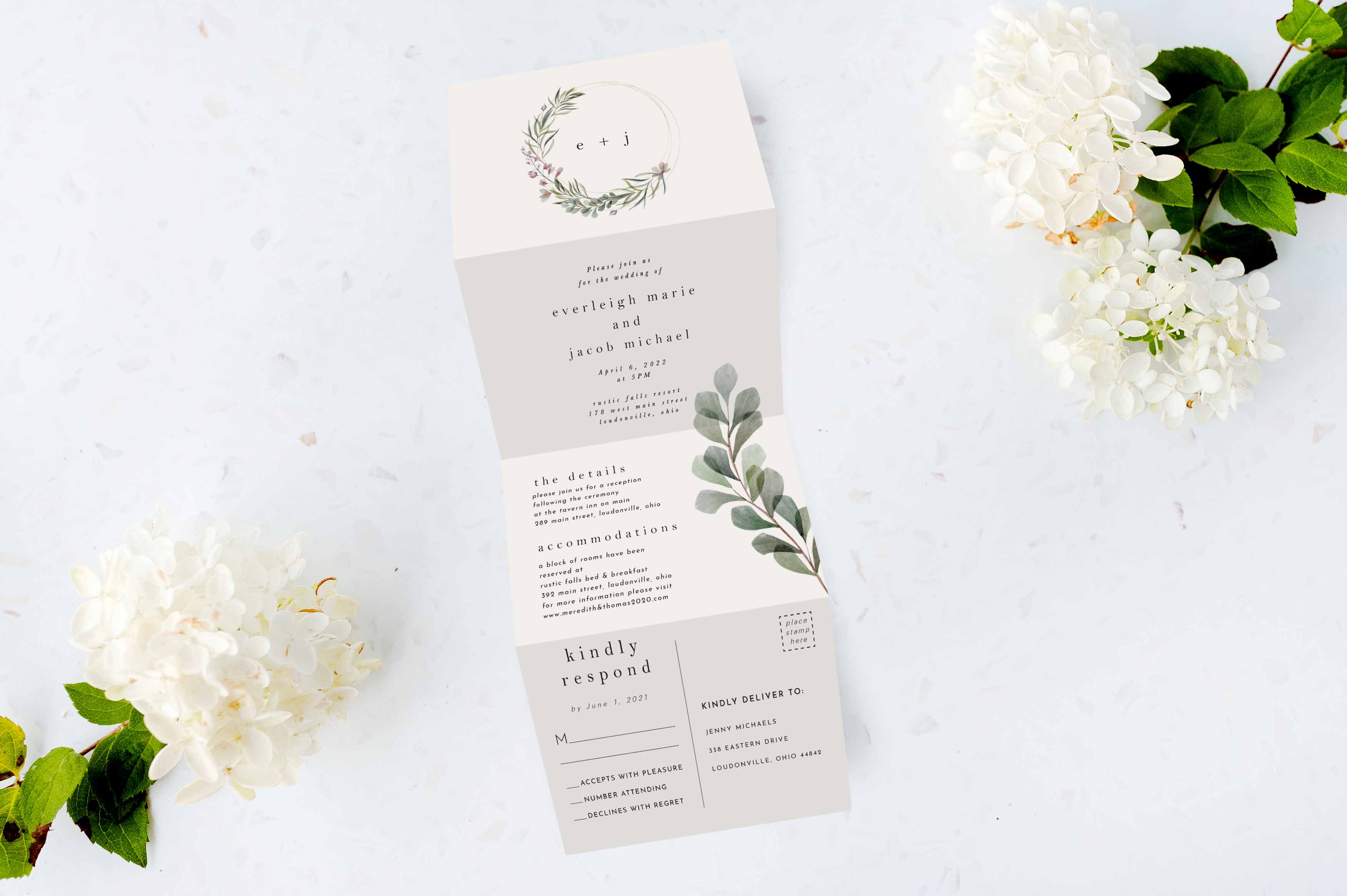 Simplistic Greenery Tri Fold Invitation