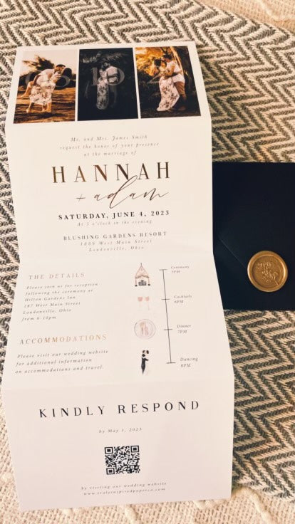 Boho Photo Gold Foil Tri Fold Invitation