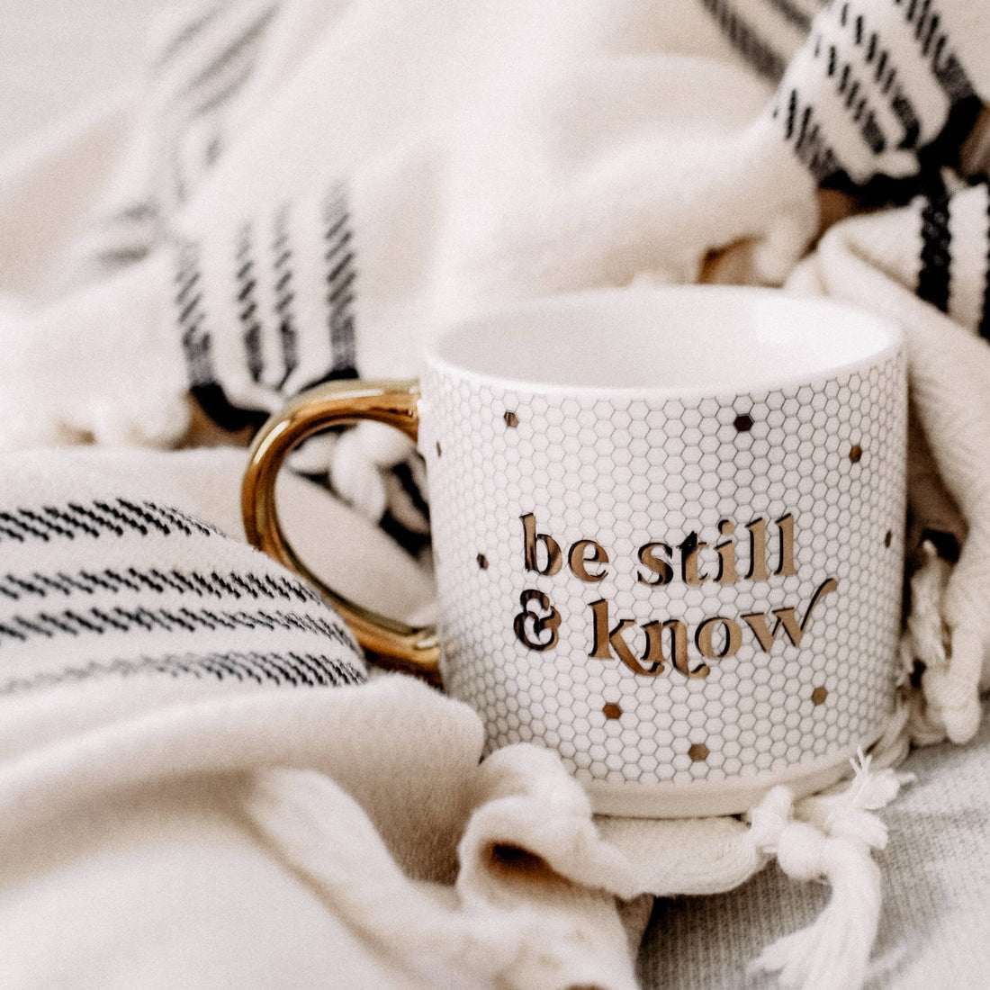Be Still and Know Gold Tile Coffee Mug - Gifts &amp; Home Decor