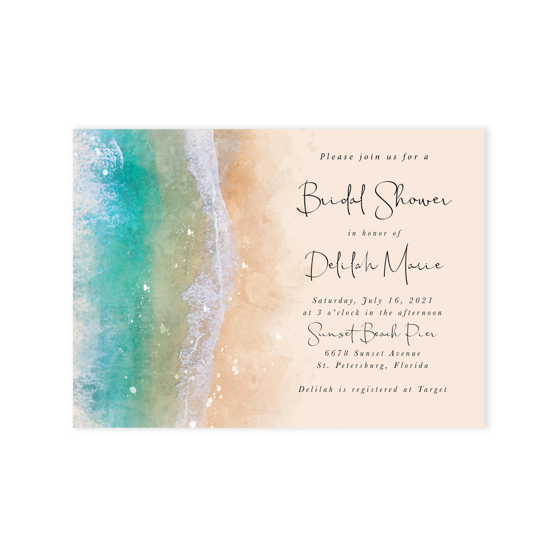 Beach Watercolor Bridal Shower Invite