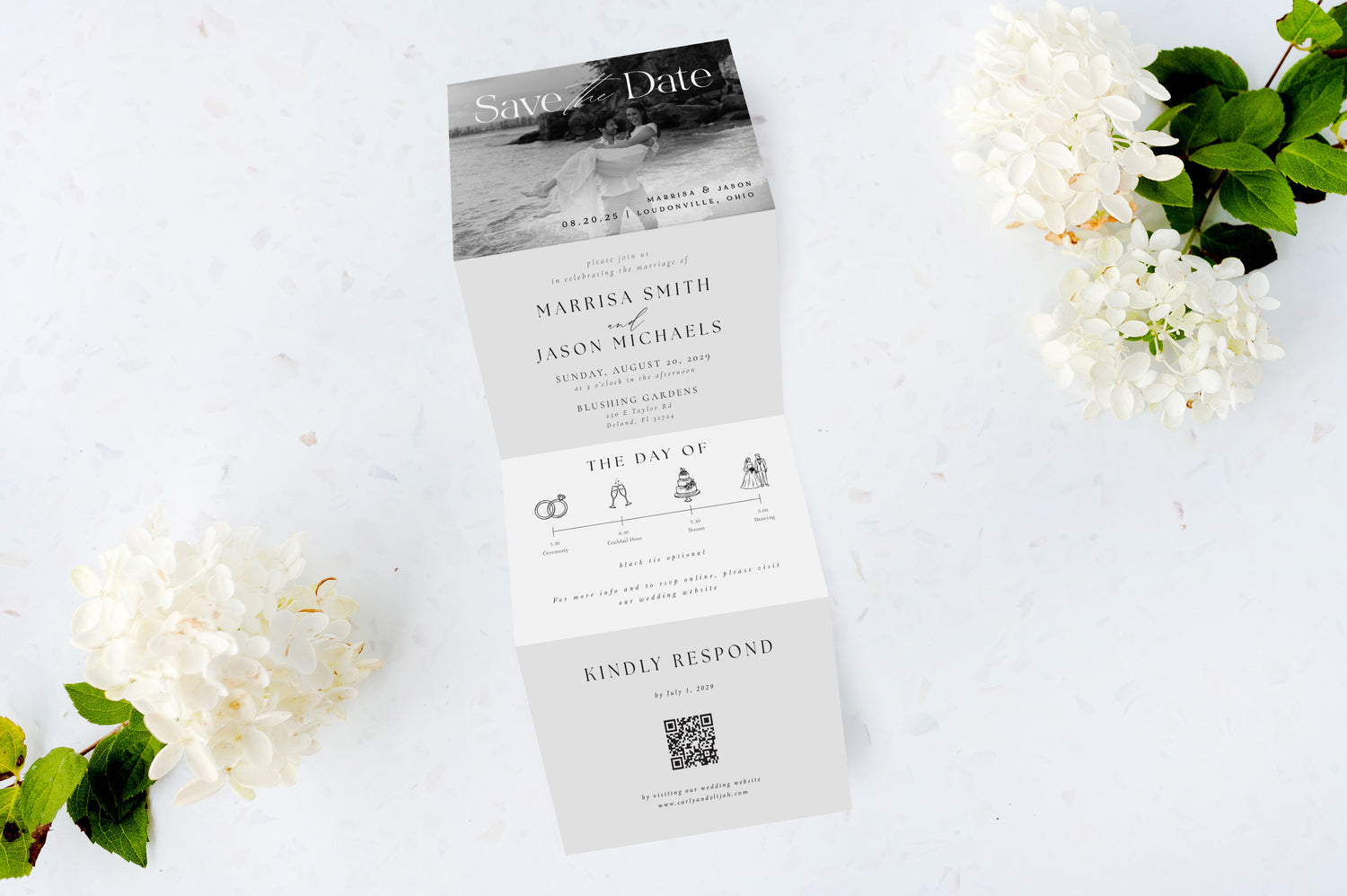 Save the Date | Black and White | Tri Fold Invitation
