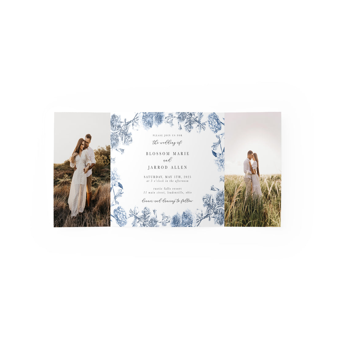 Blue Toile Gate Fold Invitation