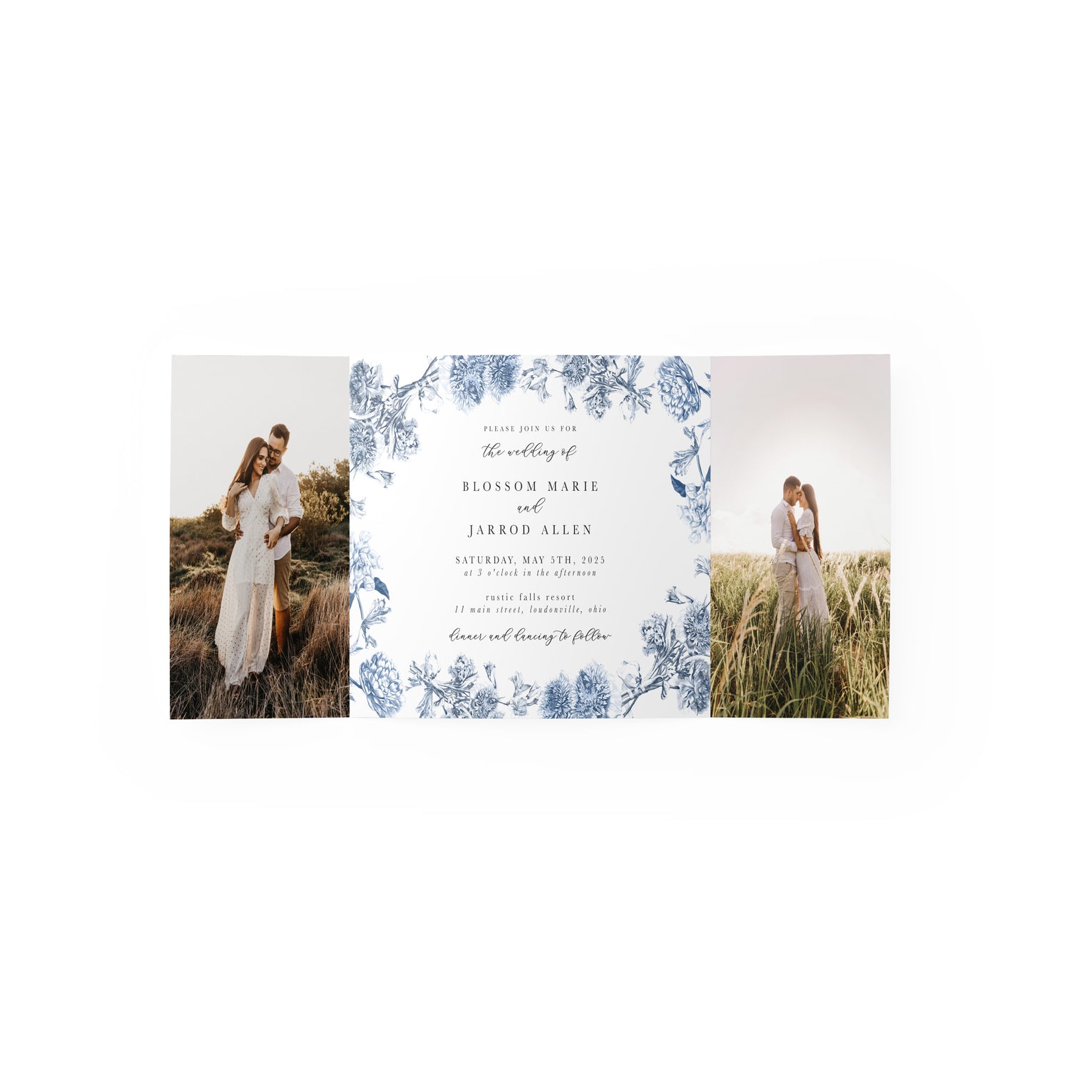 Blue Toile Gate Fold Invitation