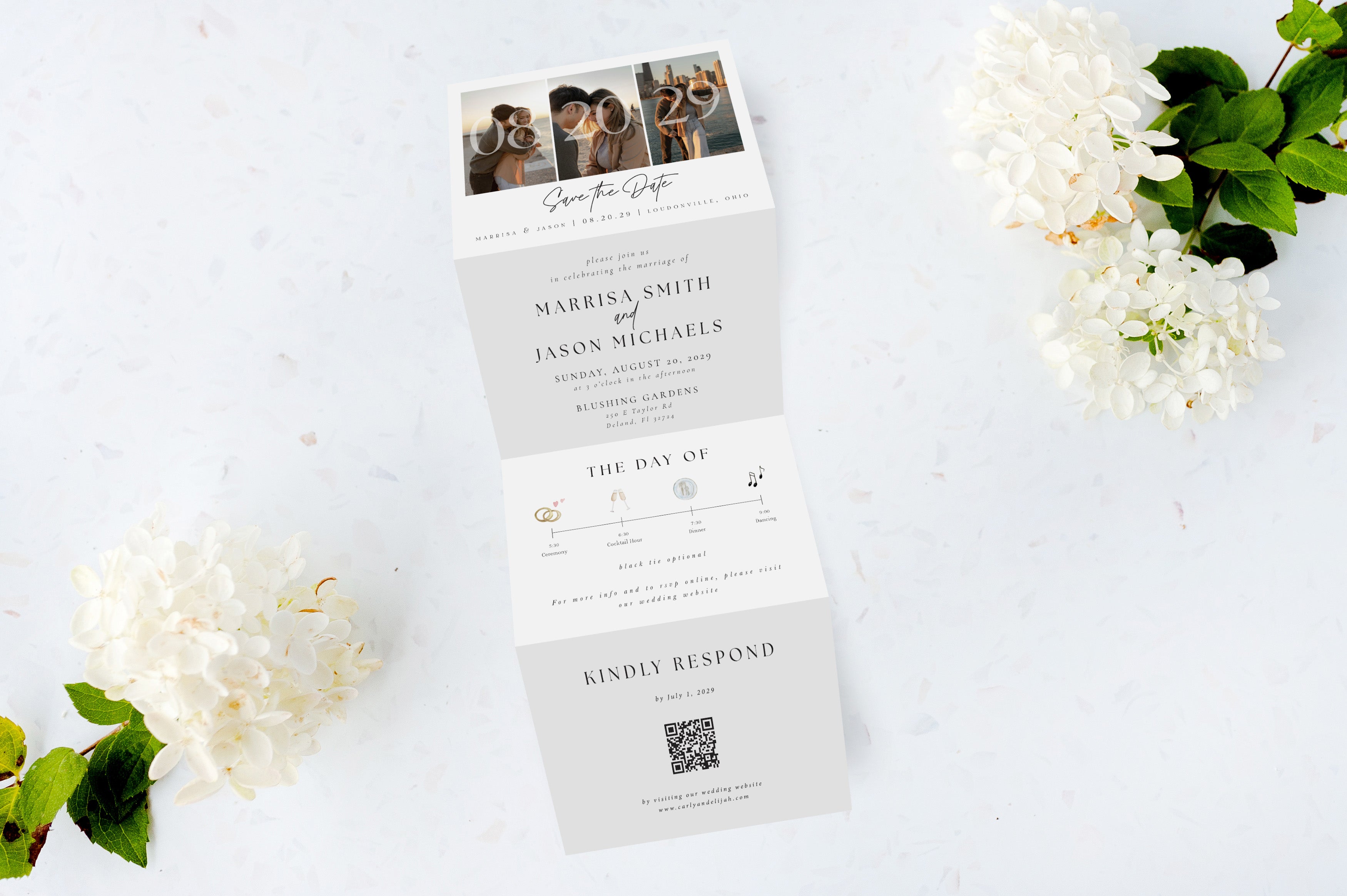 Save the Date | Boho Photo | Tri Fold Invitation