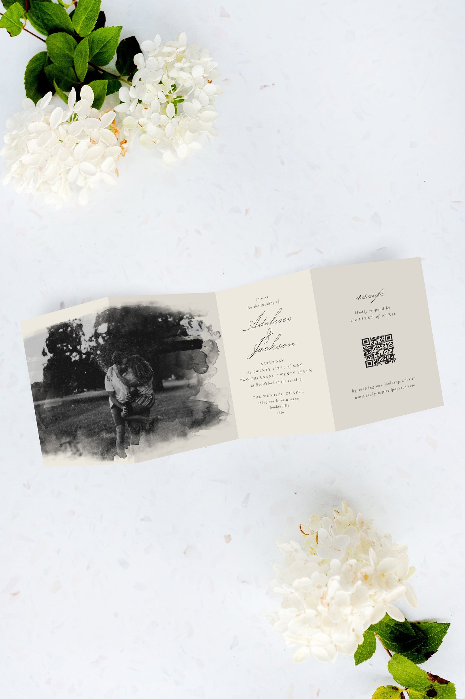 Couple Watercolor Tri Fold Invitation