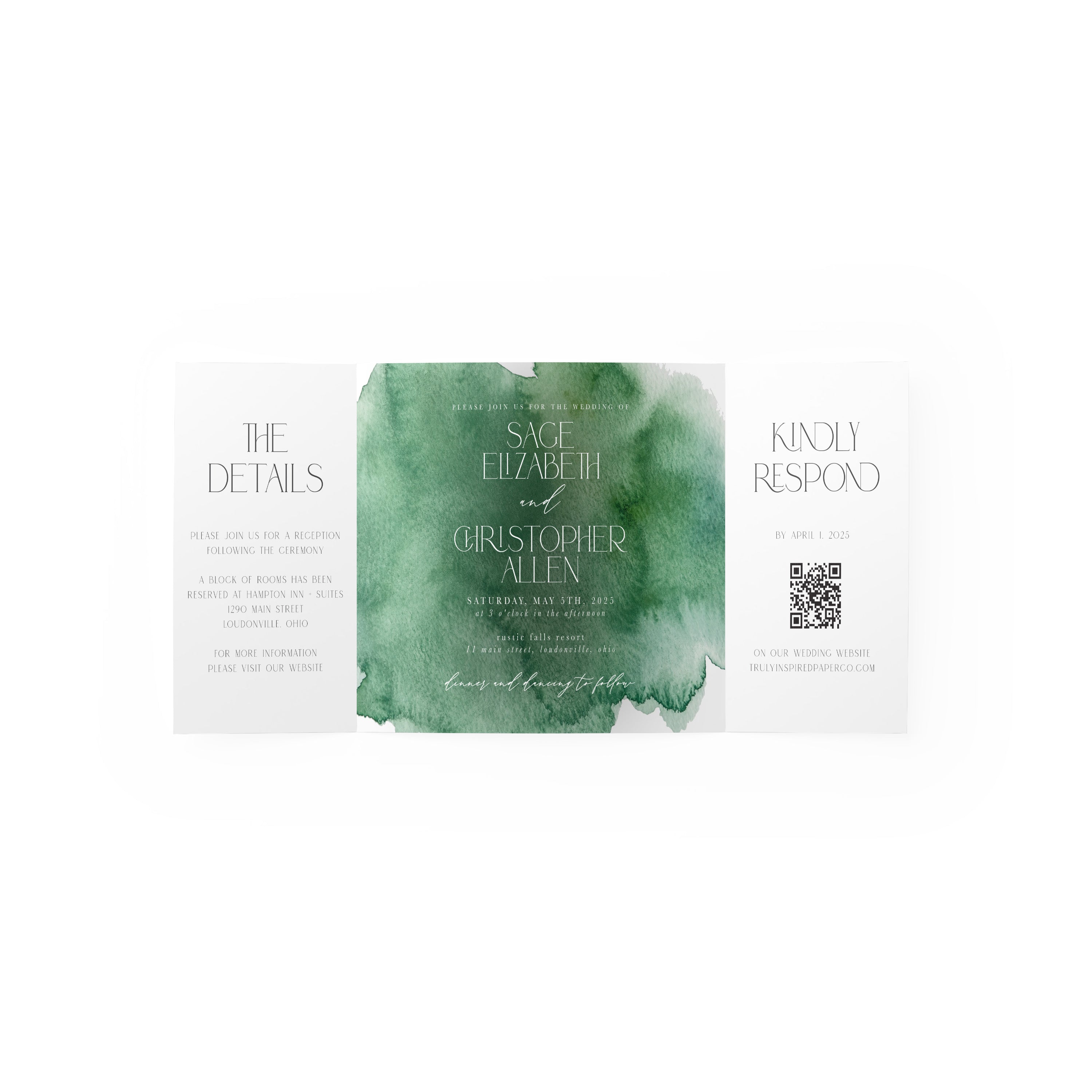 Deep Green Watercolor Gate Fold Invitation