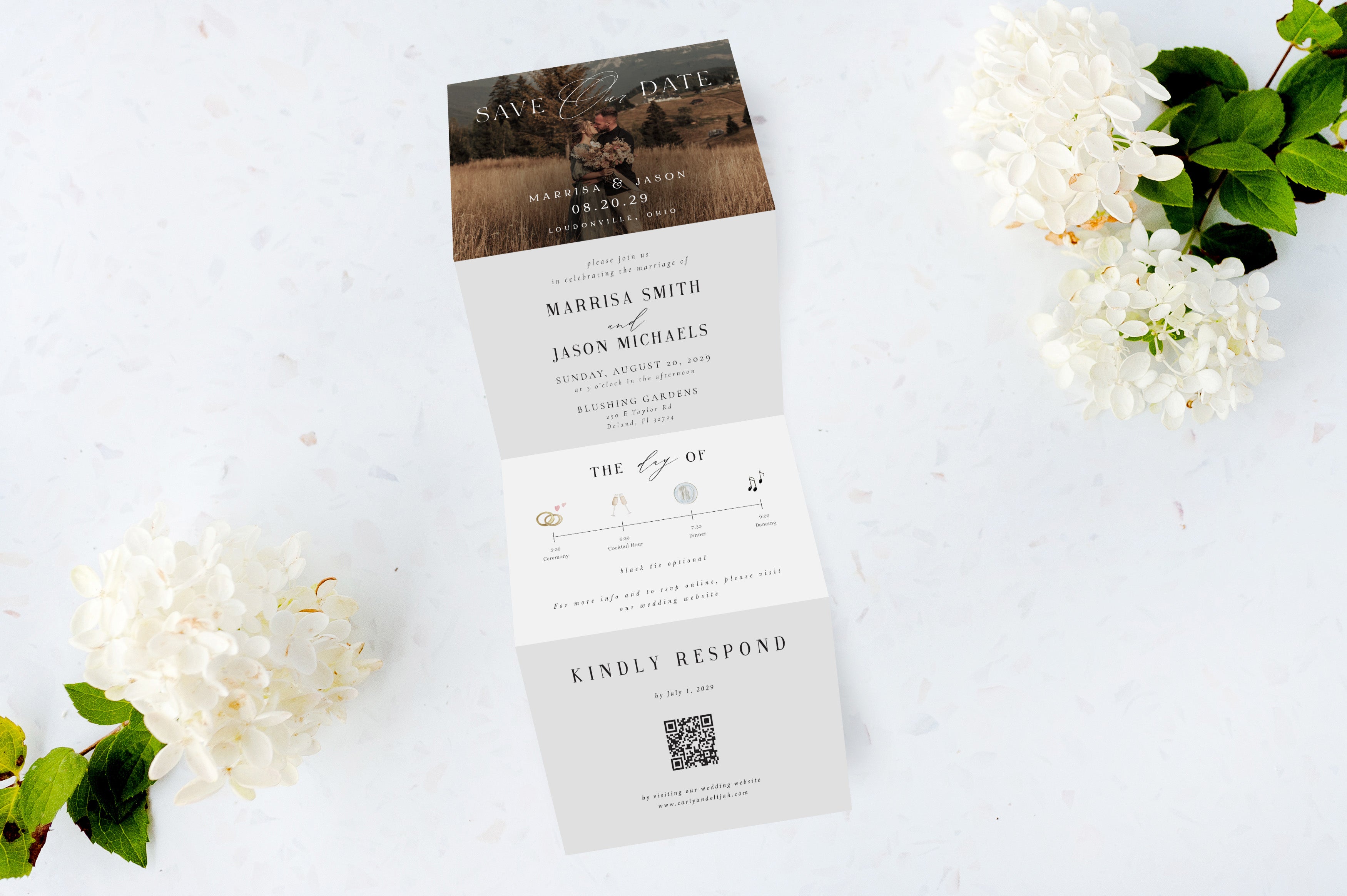 Save the Date | Elegant Photo | Tri Fold Invitation