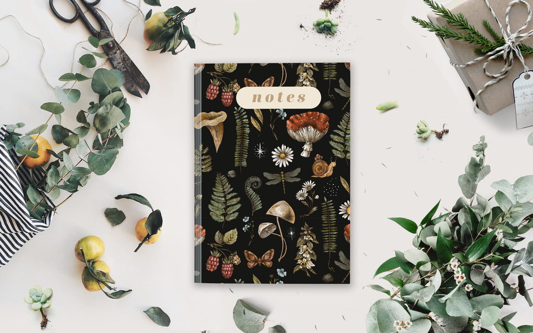 32 Page Lined Notebook, Fairy Mushroom Design