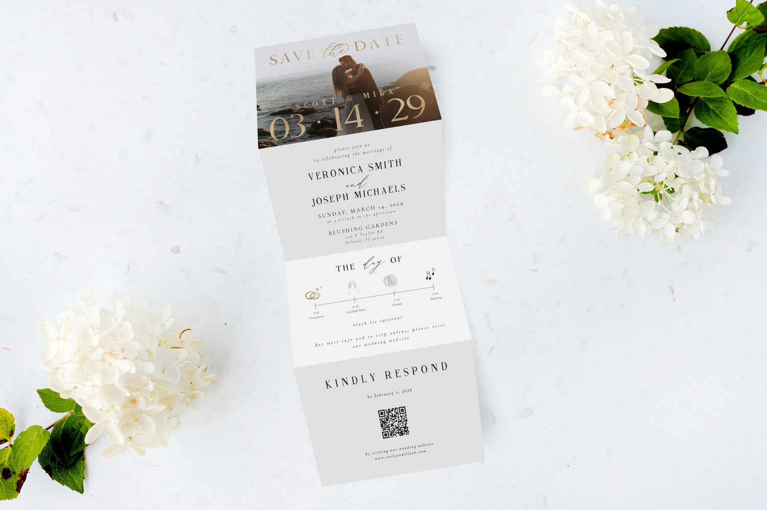 Save the Date | Gold Frame | Tri Fold Invitation