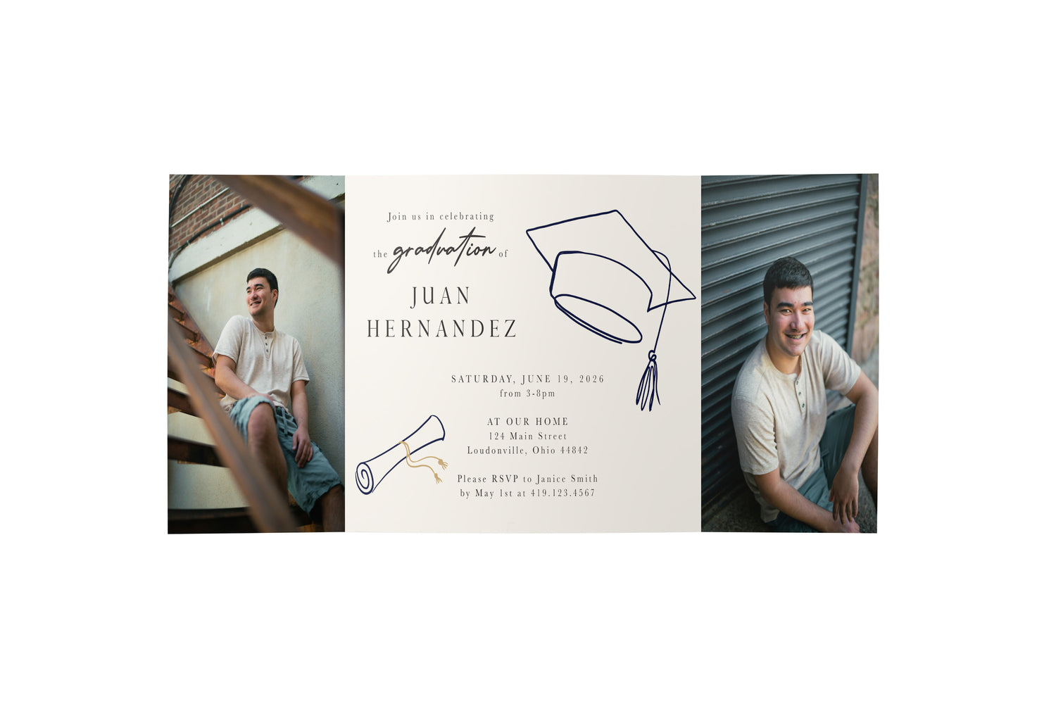 Grad Sketch Graduation Gate Fold Invitation