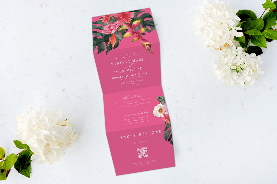 Tropical Hot Pink Tri Fold Invitation