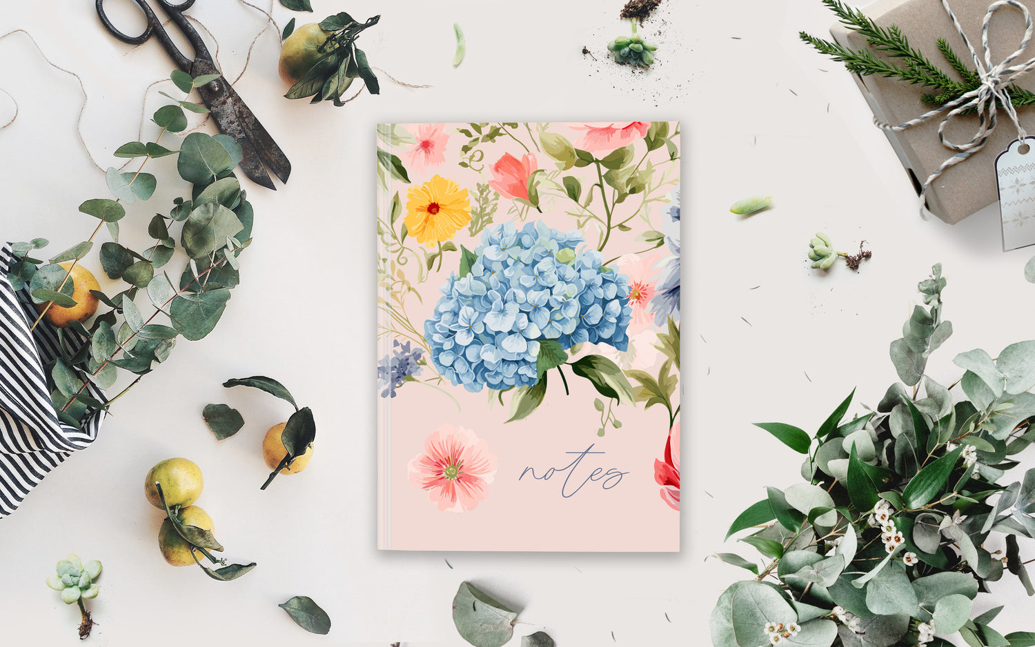32 Page Lined Notebook, Hydrangeas Design